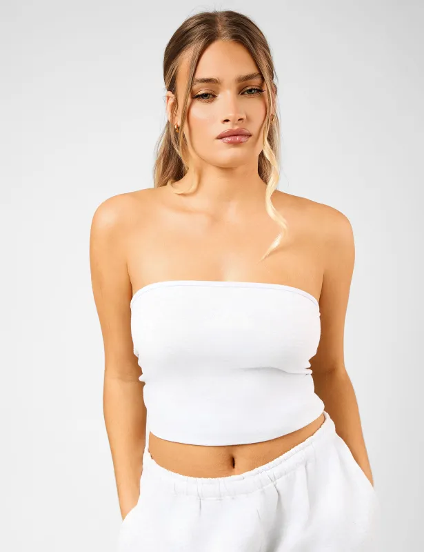 Kaiia Script Logo Bandeau Crop Top Light Grey Marl sold by Public Desire