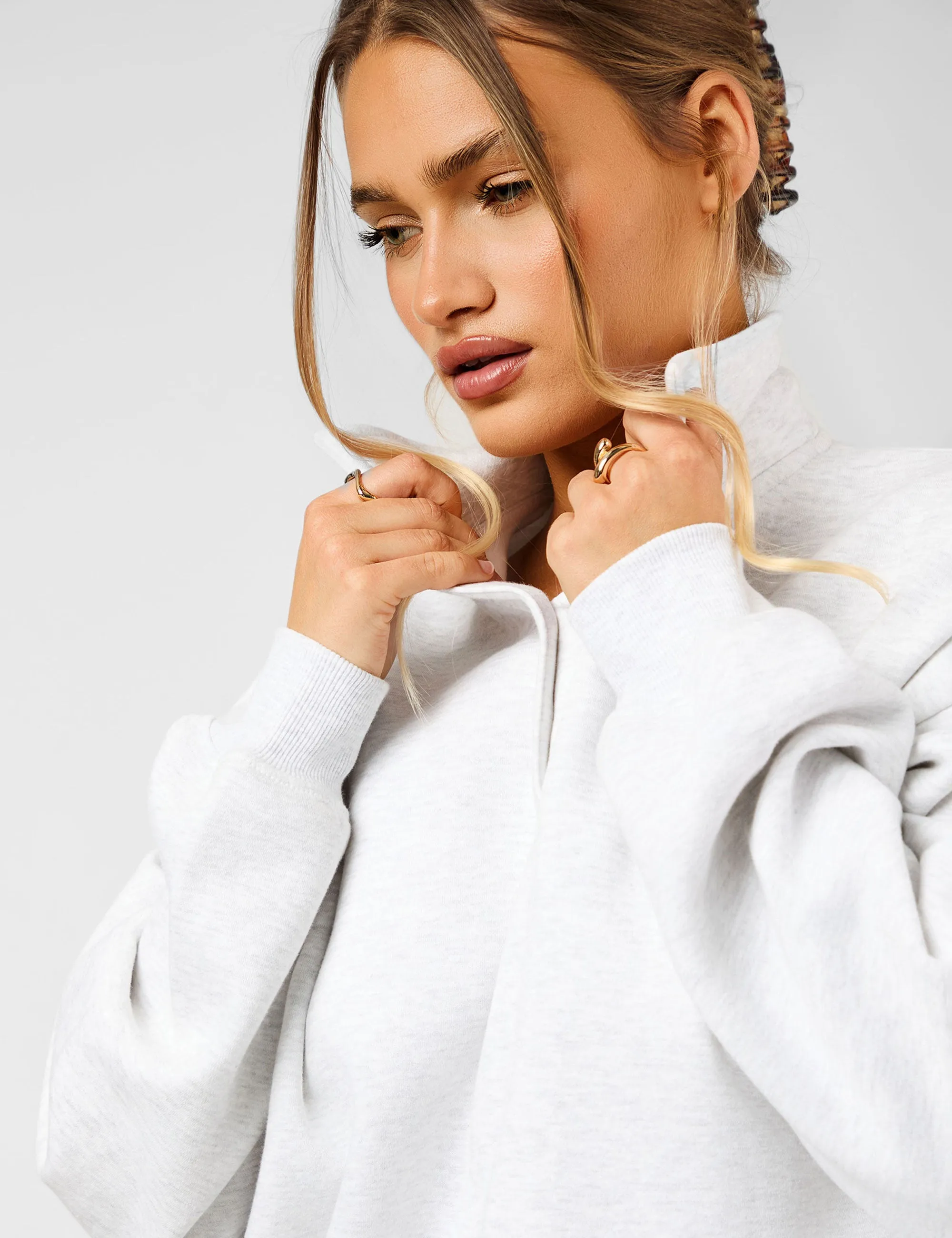 Kaiia Script Logo Button Detail Collar Sweatshirt Light Grey Marl sold by Public Desire product image thumbnail 5