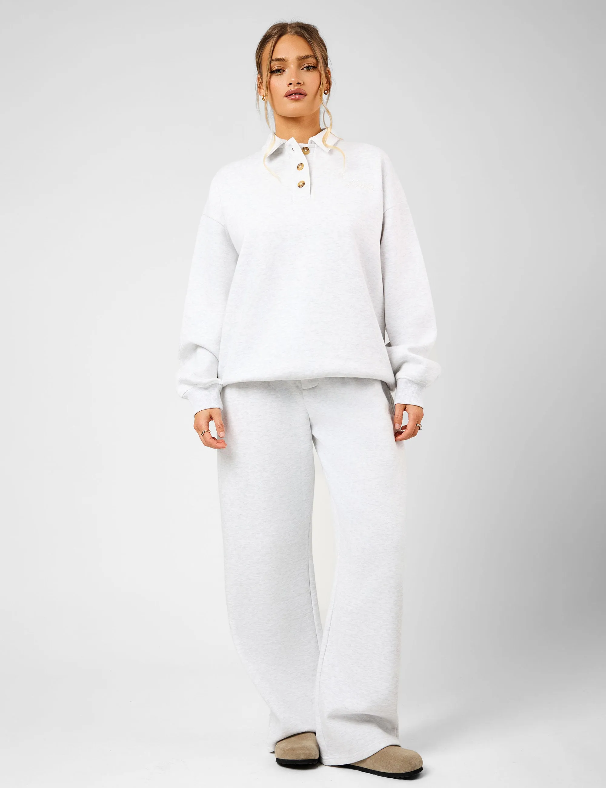 Kaiia Script Logo Button Detail Collar Sweatshirt Light Grey Marl sold by Public Desire product image thumbnail 3