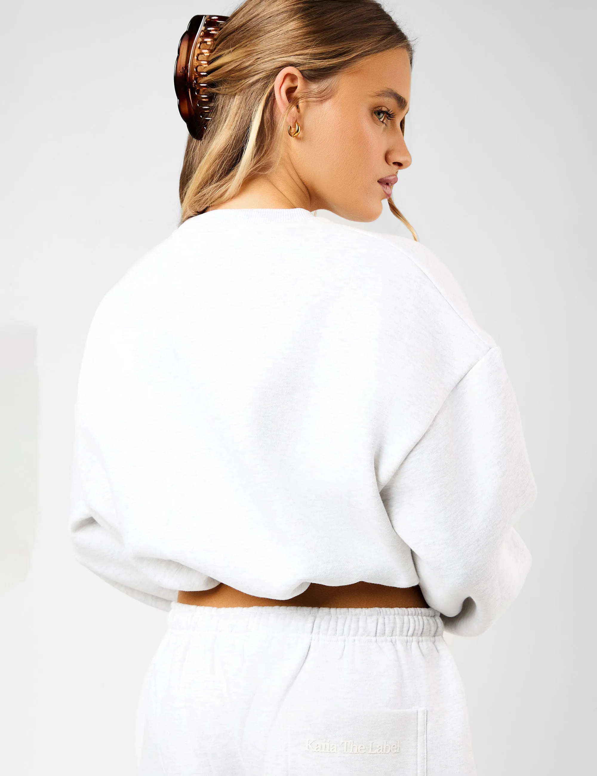 Kaiia The Label Bubble Hem Cropped Sweatshirt Light Grey Marl sold by Public Desire product image thumbnail 3