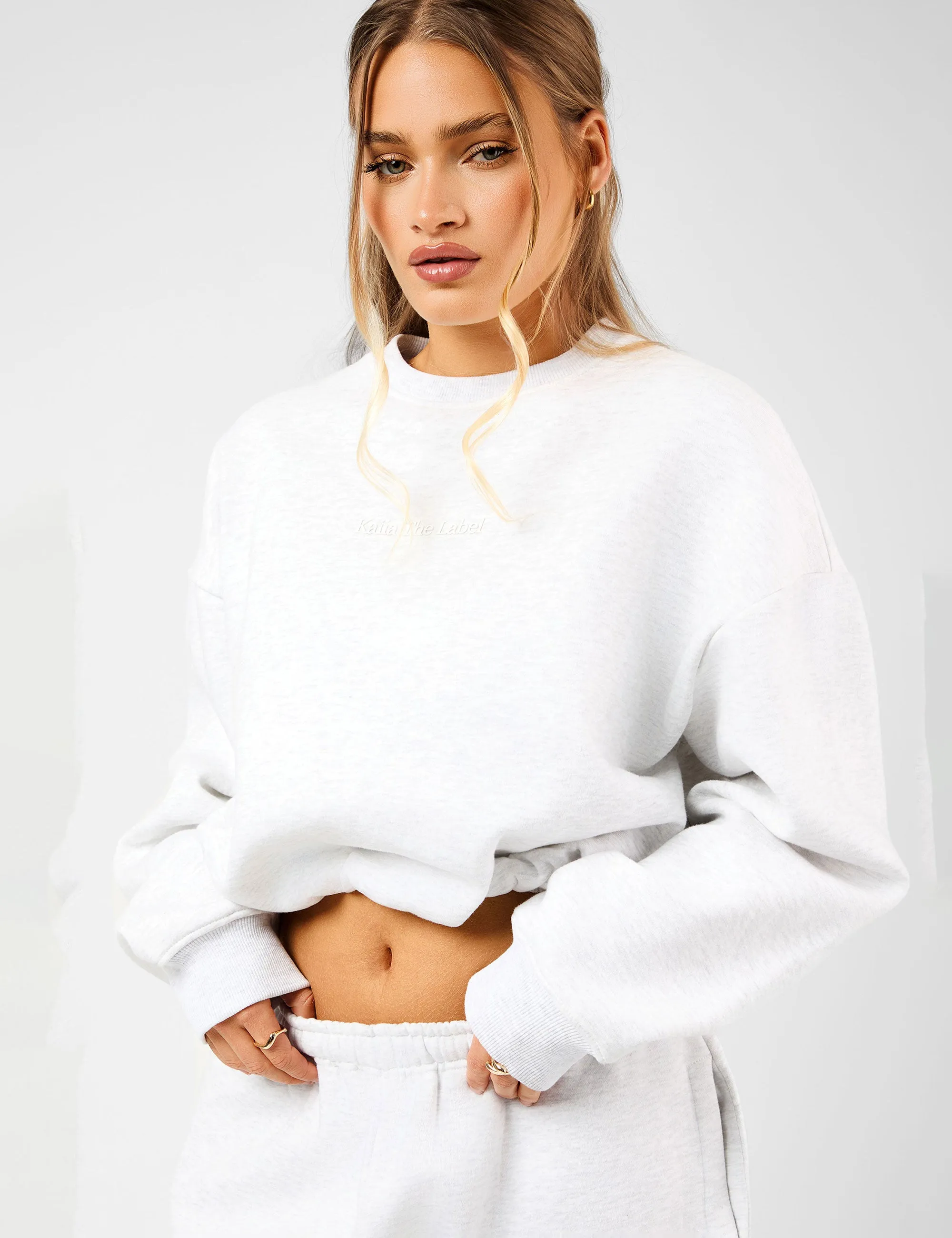 Kaiia The Label Bubble Hem Cropped Sweatshirt Light Grey Marl sold by Public Desire product image thumbnail 2