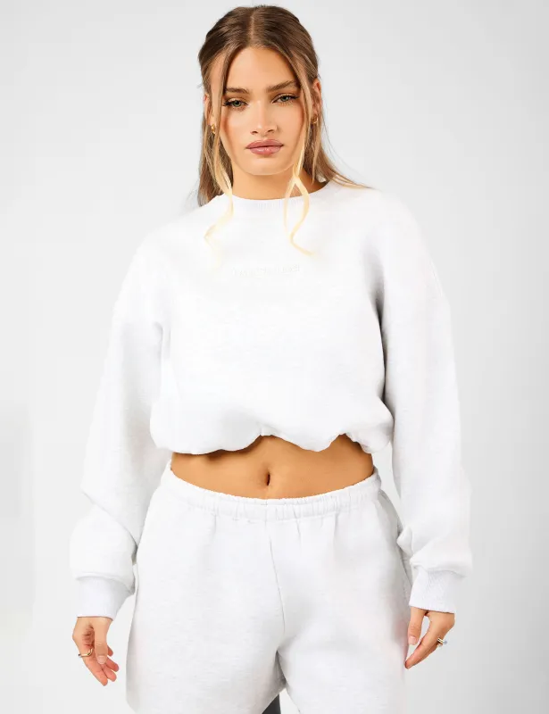 Kaiia The Label Bubble Hem Cropped Sweatshirt Light Grey Marl made by Public Desire