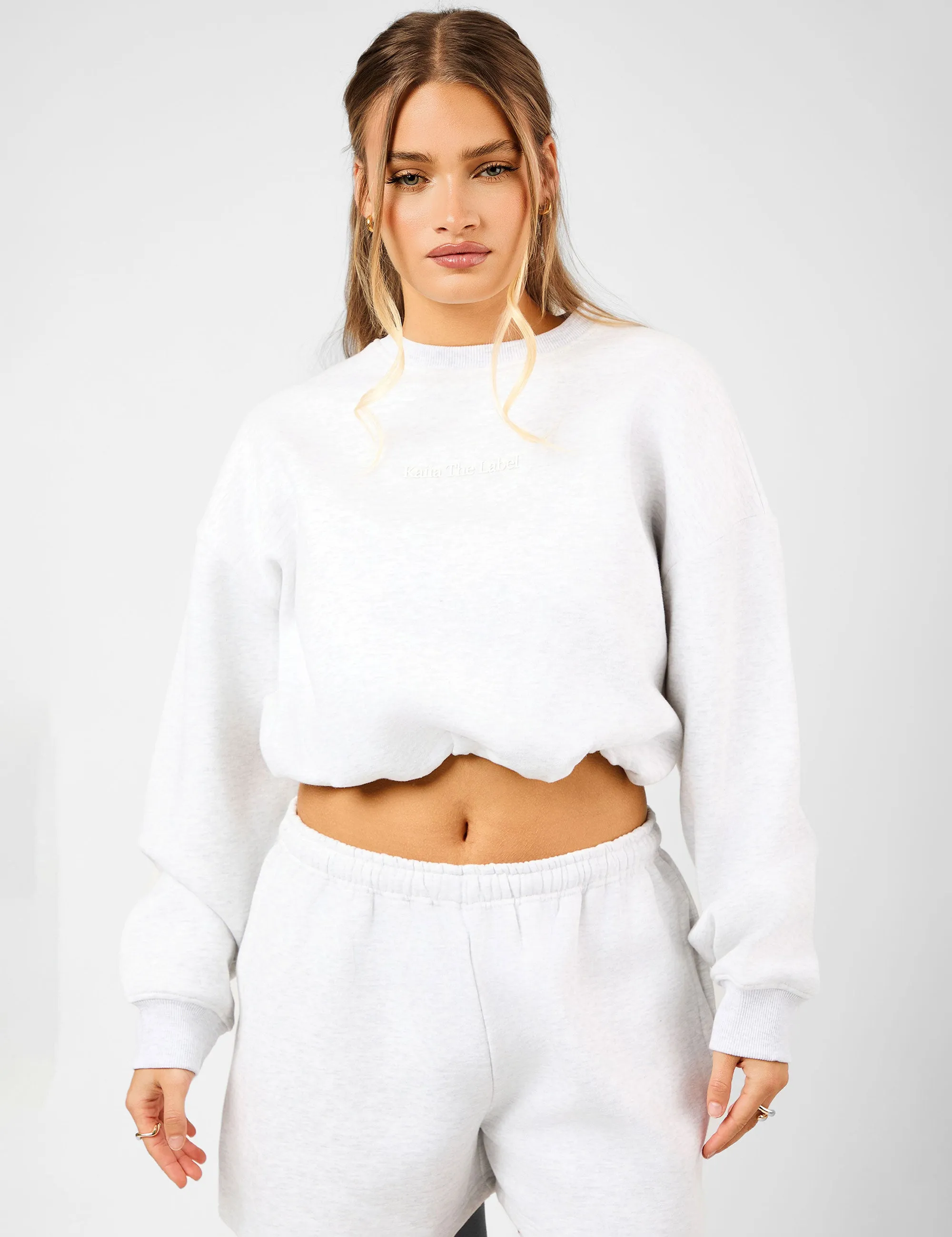 Kaiia The Label Bubble Hem Cropped Sweatshirt Light Grey Marl sold by Public Desire
