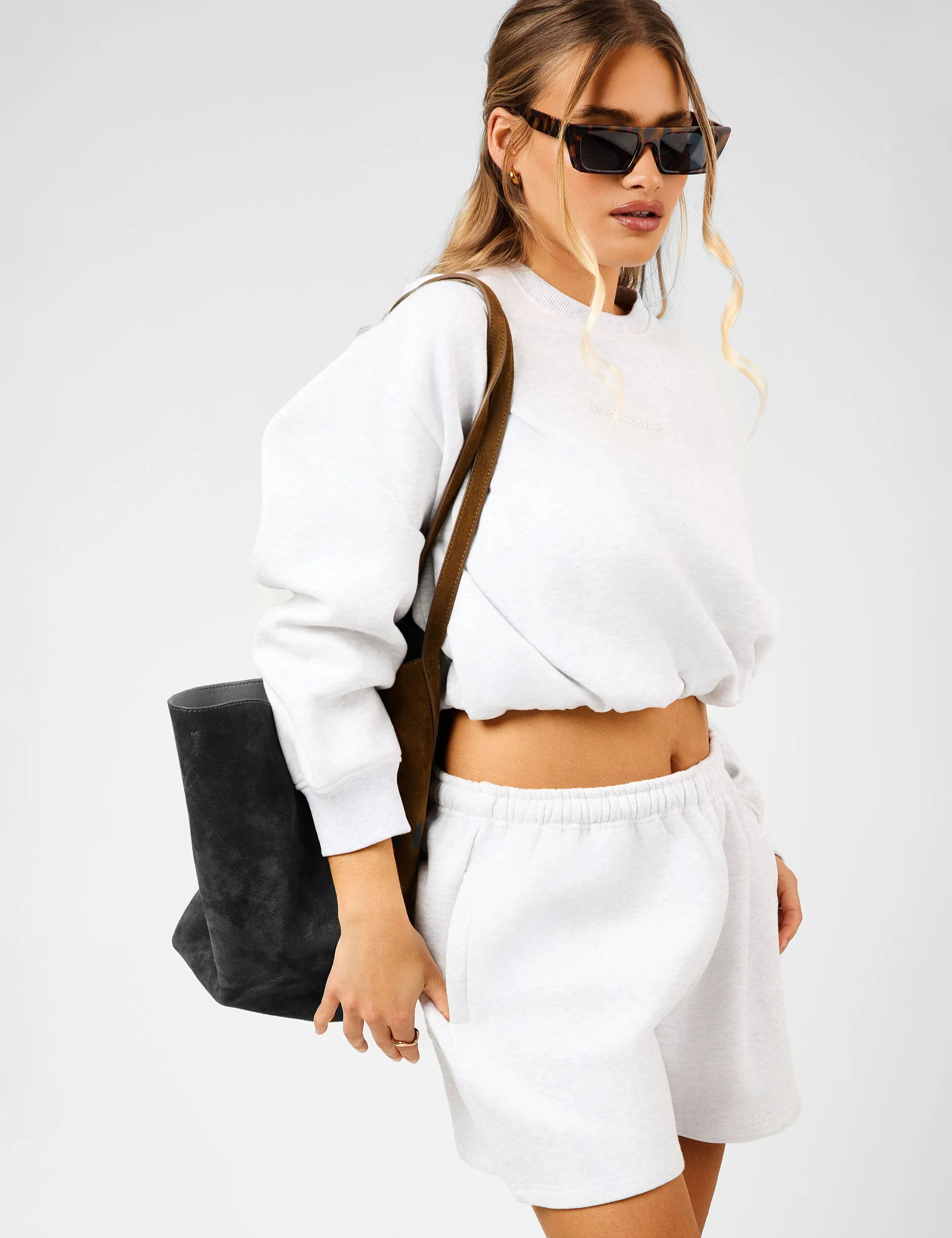 Kaiia The Label Bubble Hem Cropped Sweatshirt Light Grey Marl sold by Public Desire product image thumbnail 5