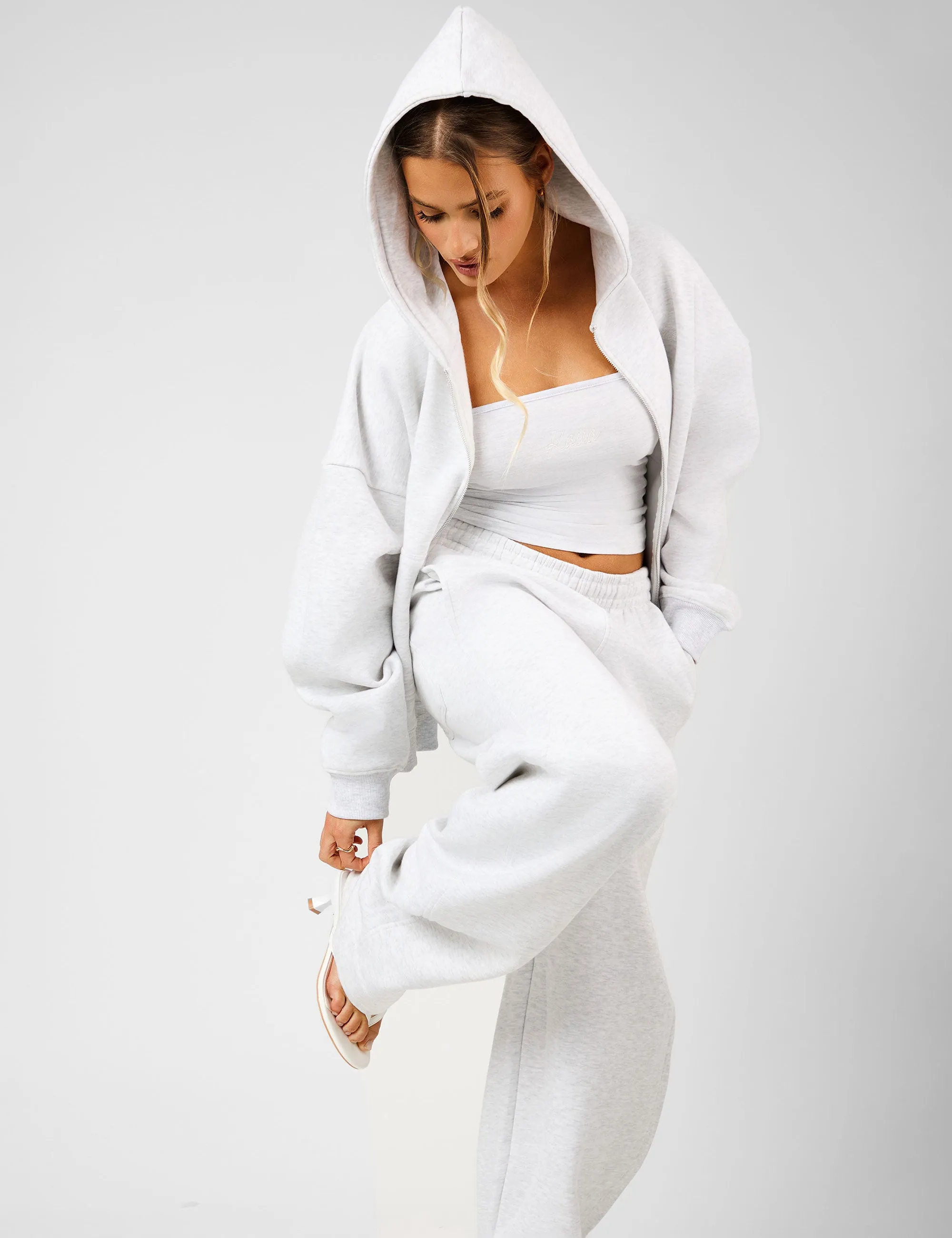 Kaiia Script Logo Oversized Double Ended Zip Through Hoodie Light Grey Marl sold by Public Desire product image thumbnail 5