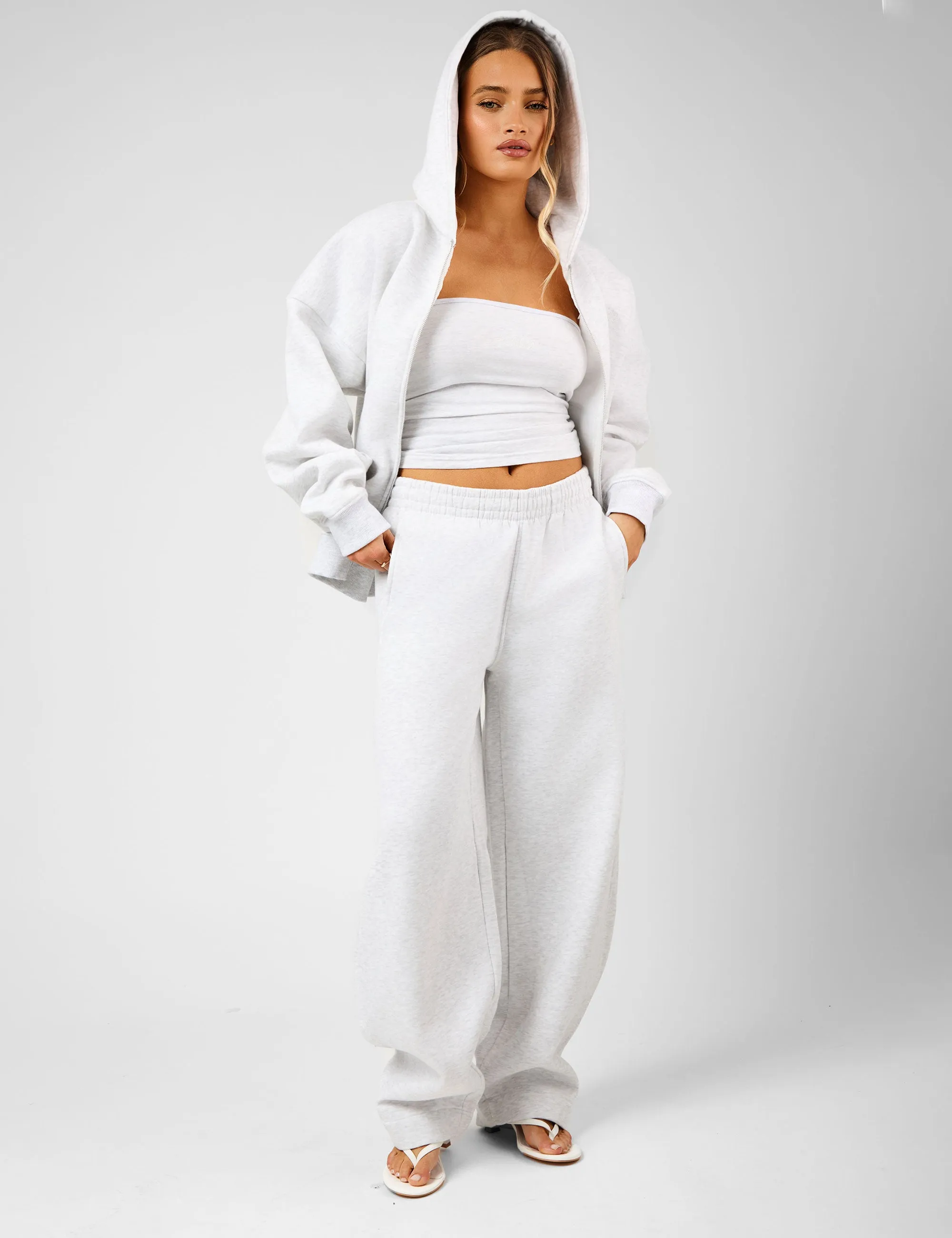 Kaiia Script Logo Oversized Double Ended Zip Through Hoodie Light Grey Marl sold by Public Desire product image thumbnail 2