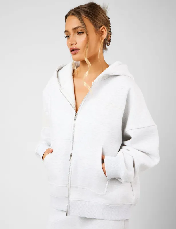 Kaiia Script Logo Oversized Double Ended Zip Through Hoodie Light Grey Marl sold by Public Desire