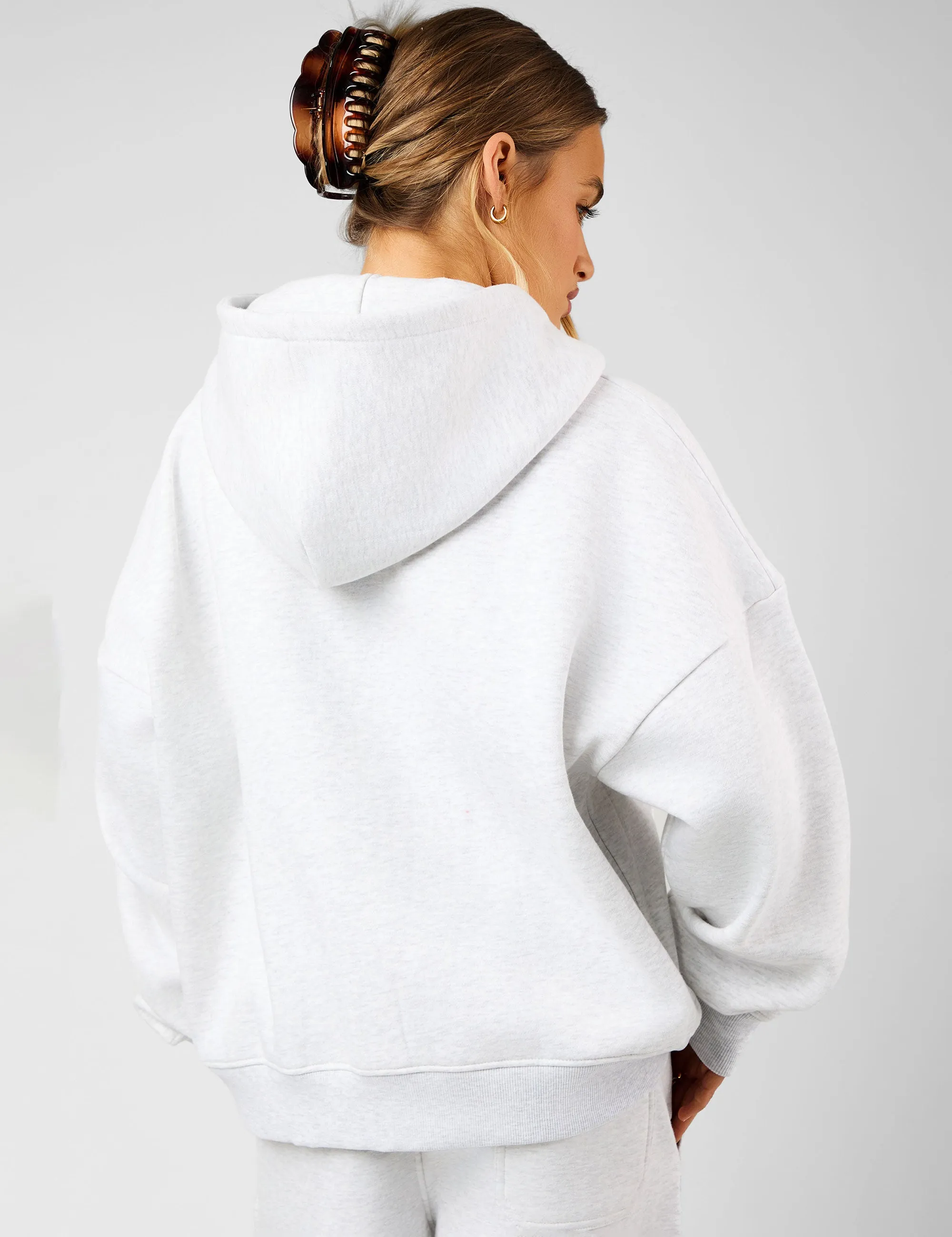 Kaiia Script Logo Oversized Double Ended Zip Through Hoodie Light Grey Marl sold by Public Desire product image thumbnail 3