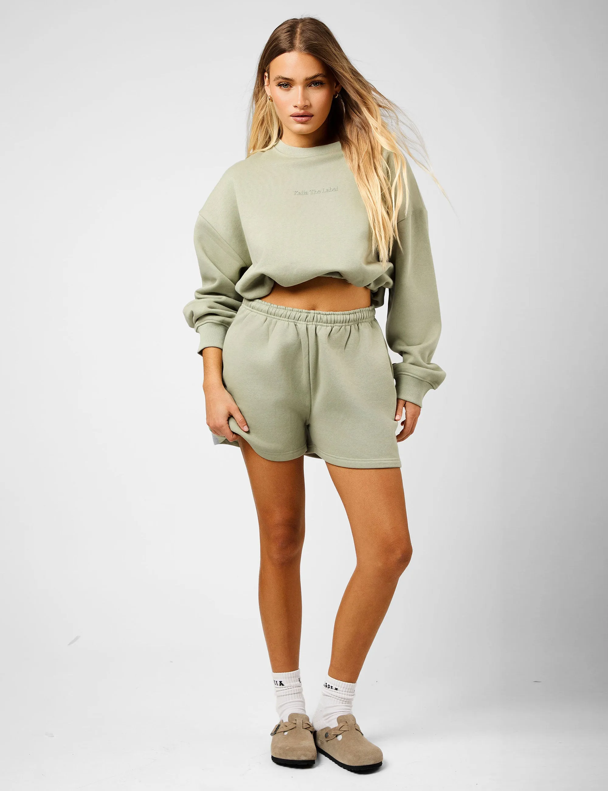 Kaiia The Label Seam Detail Side Pocket Shorts Sage sold by Public Desire