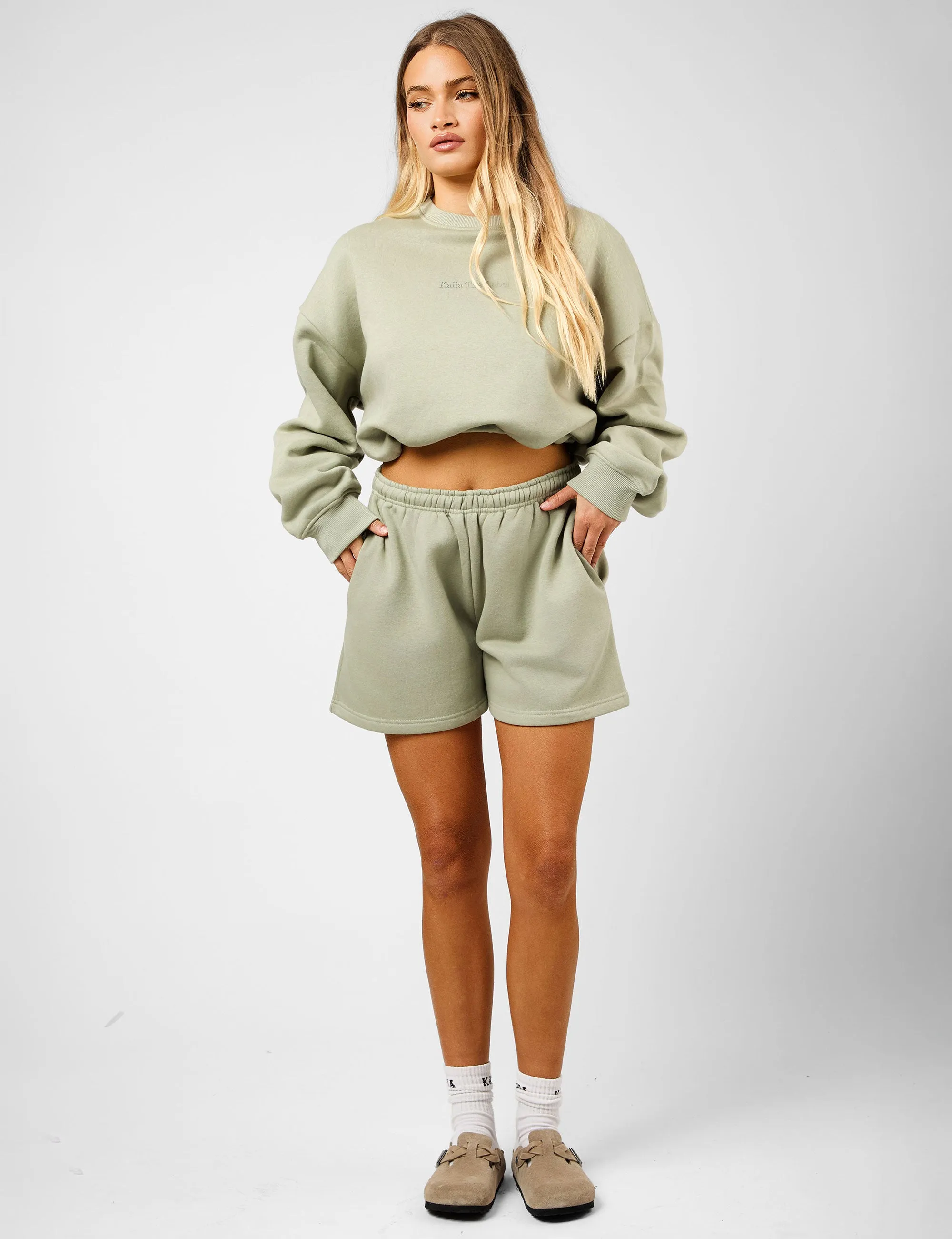 Kaiia The Label Bubble Hem Cropped Sweatshirt Sage sold by Public Desire product image thumbnail 3