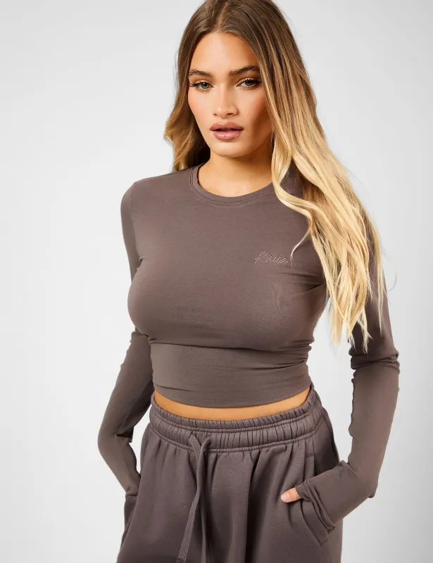 Kaiia Script Logo Long Sleeve Top Mink sold by Public Desire