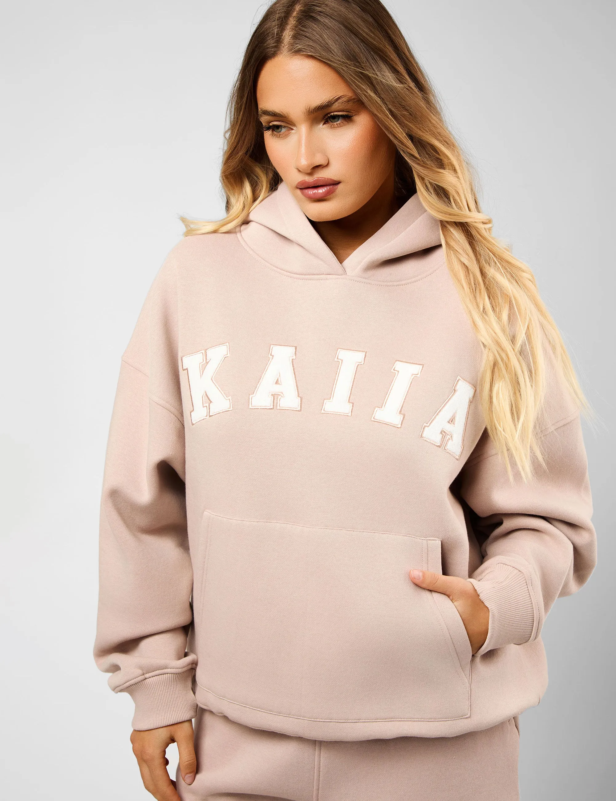 Kaiia Slogan Oversized Hoodie Champagne & Creme sold by Public Desire