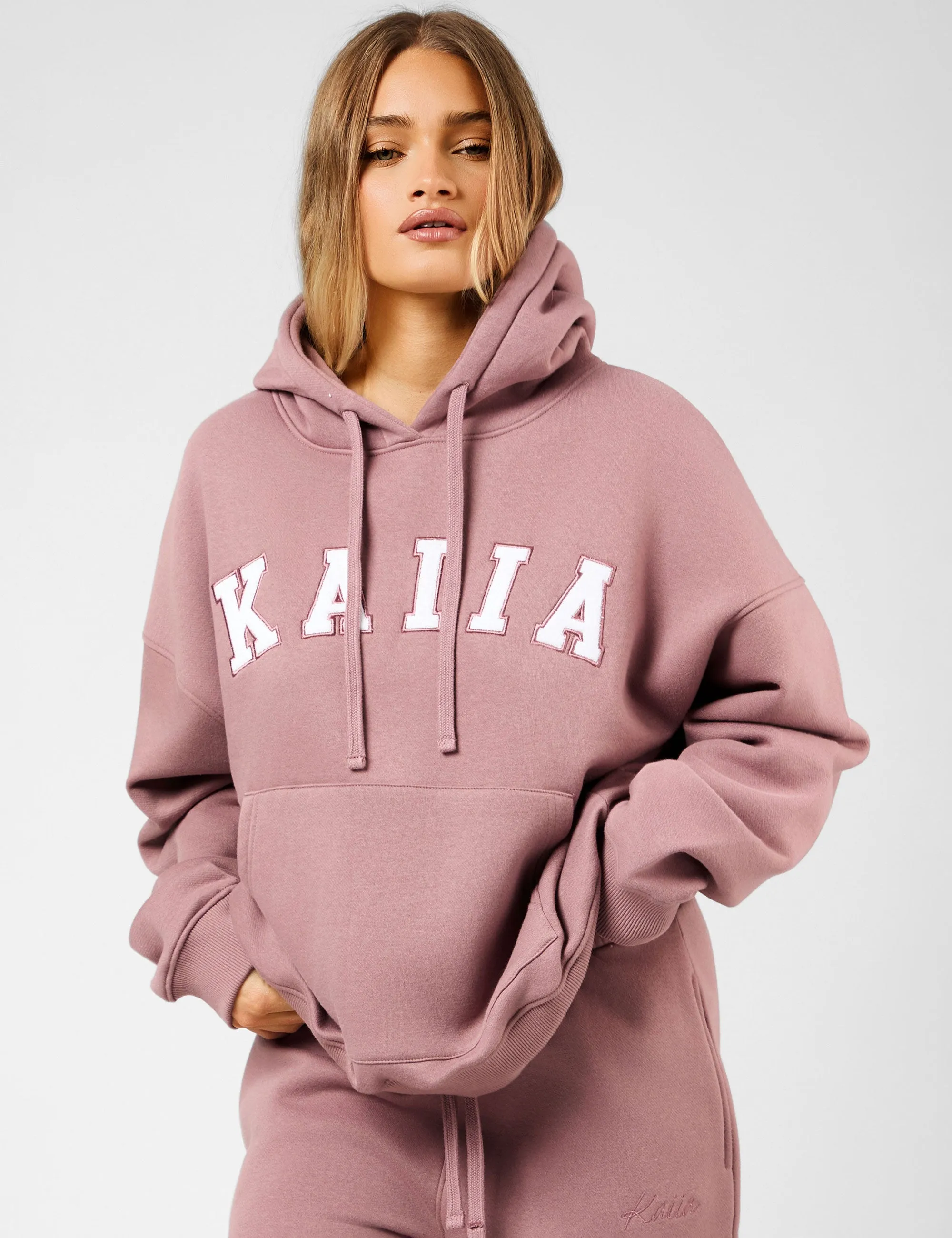 Kaiia Slogan Oversized Hoodie Rosewood & White sold by Public Desire