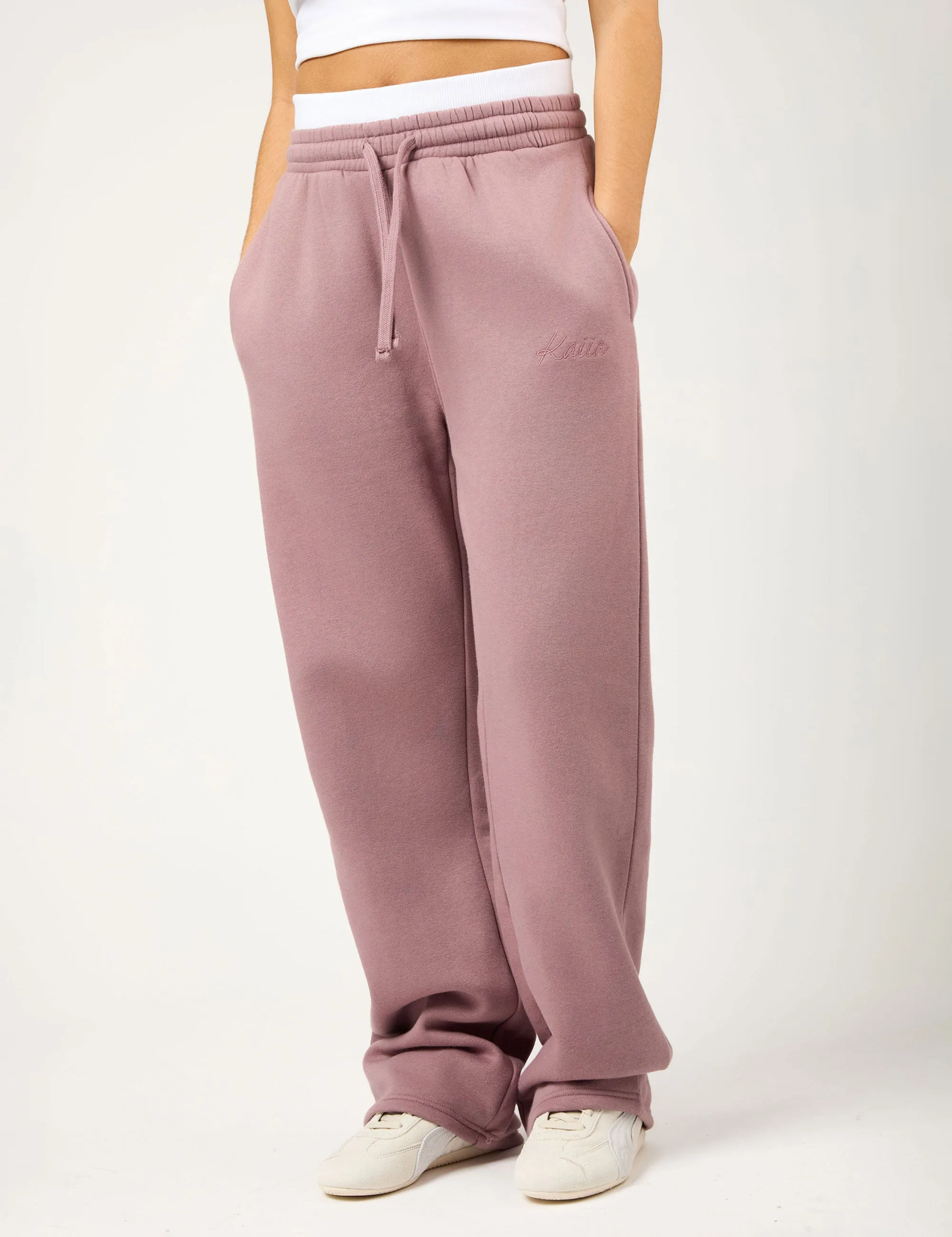 Kaiia Script Logo Exposed Waistband Wide Leg Joggers Rosewood sold by Public Desire product image thumbnail 3