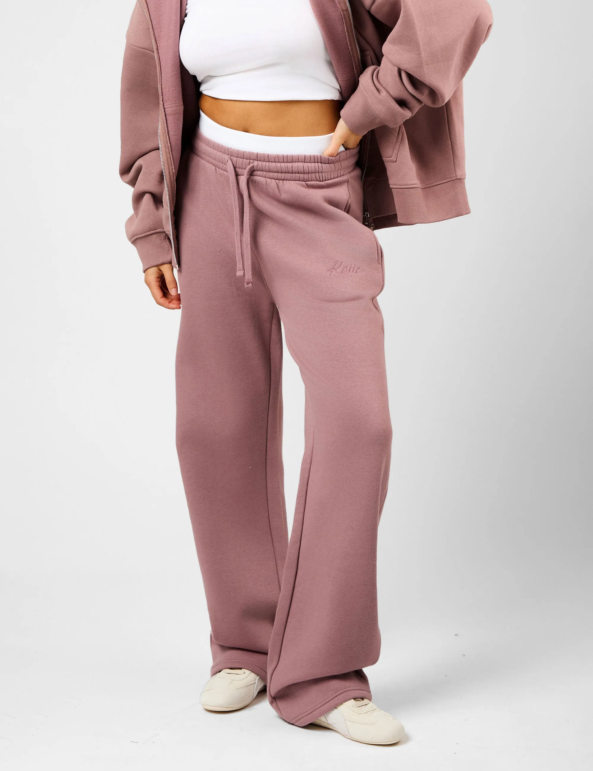 Kaiia Script Logo Exposed Waistband Wide Leg Joggers Rosewood sold by Public Desire product image thumbnail 4