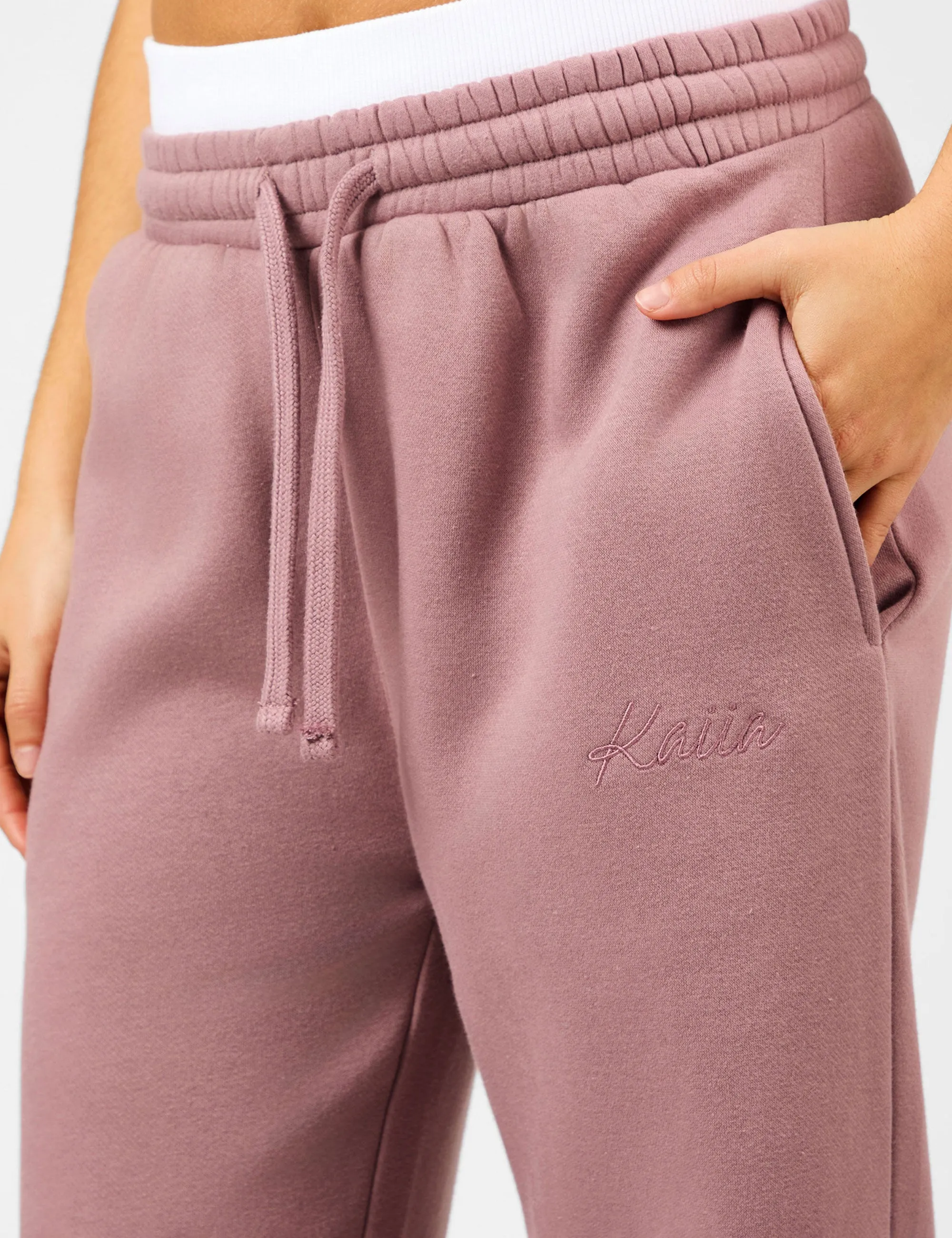 Kaiia Script Logo Exposed Waistband Wide Leg Joggers Rosewood sold by Public Desire product image thumbnail 2