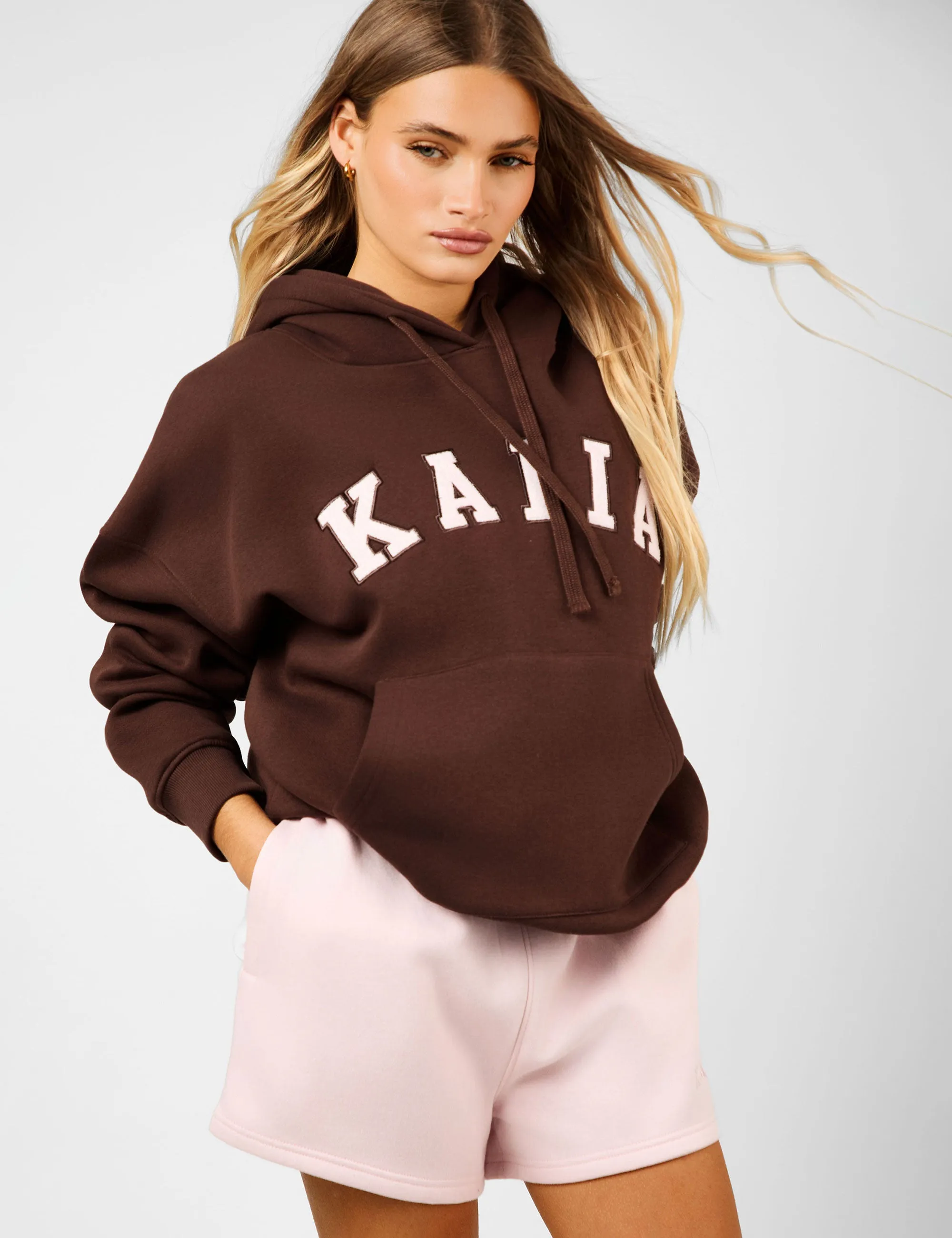 Kaiia Slogan Oversized Hoodie Peppercorn & Dusty Pink sold by Public Desire