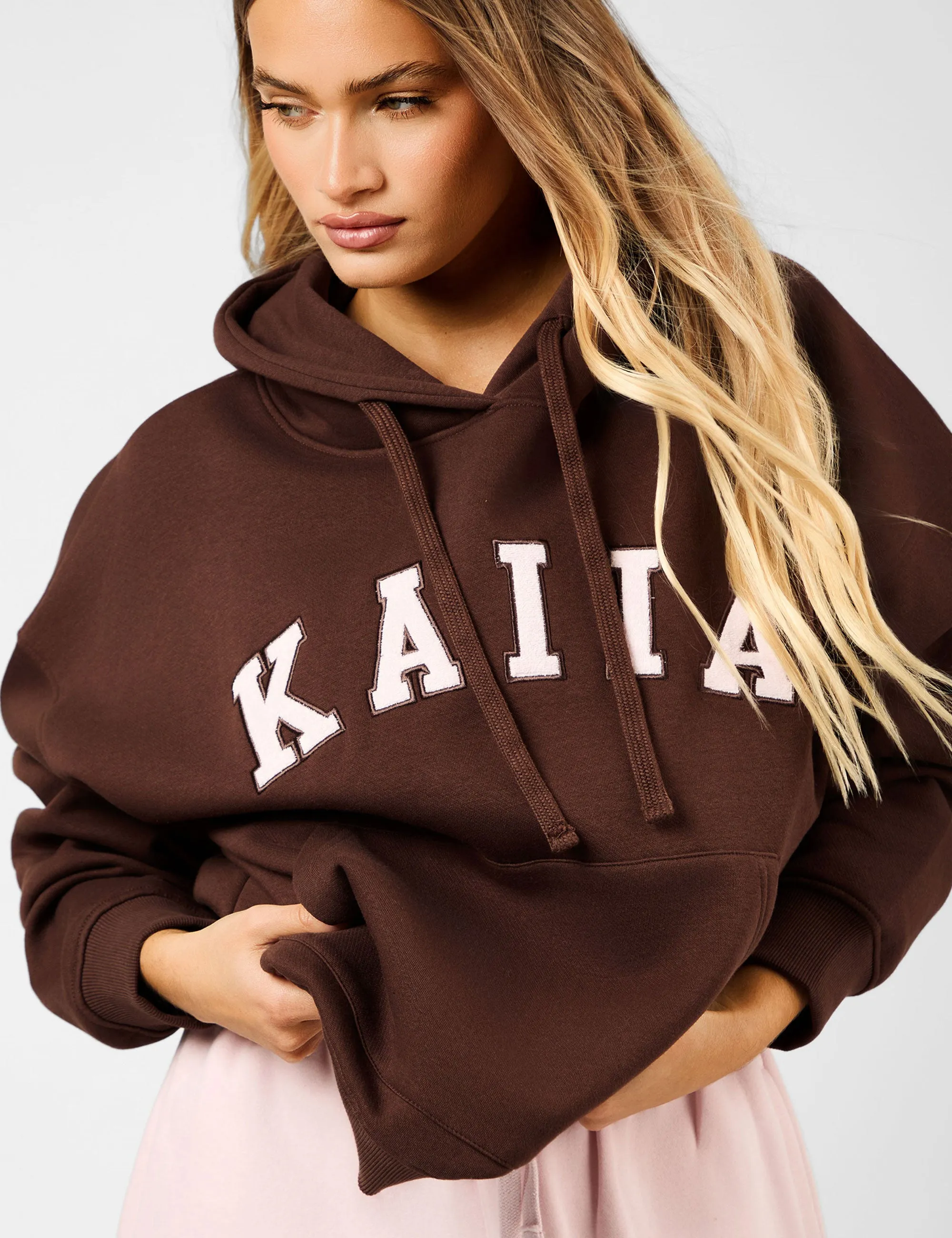 Kaiia Slogan Oversized Hoodie Peppercorn & Dusty Pink sold by Public Desire product image thumbnail 2