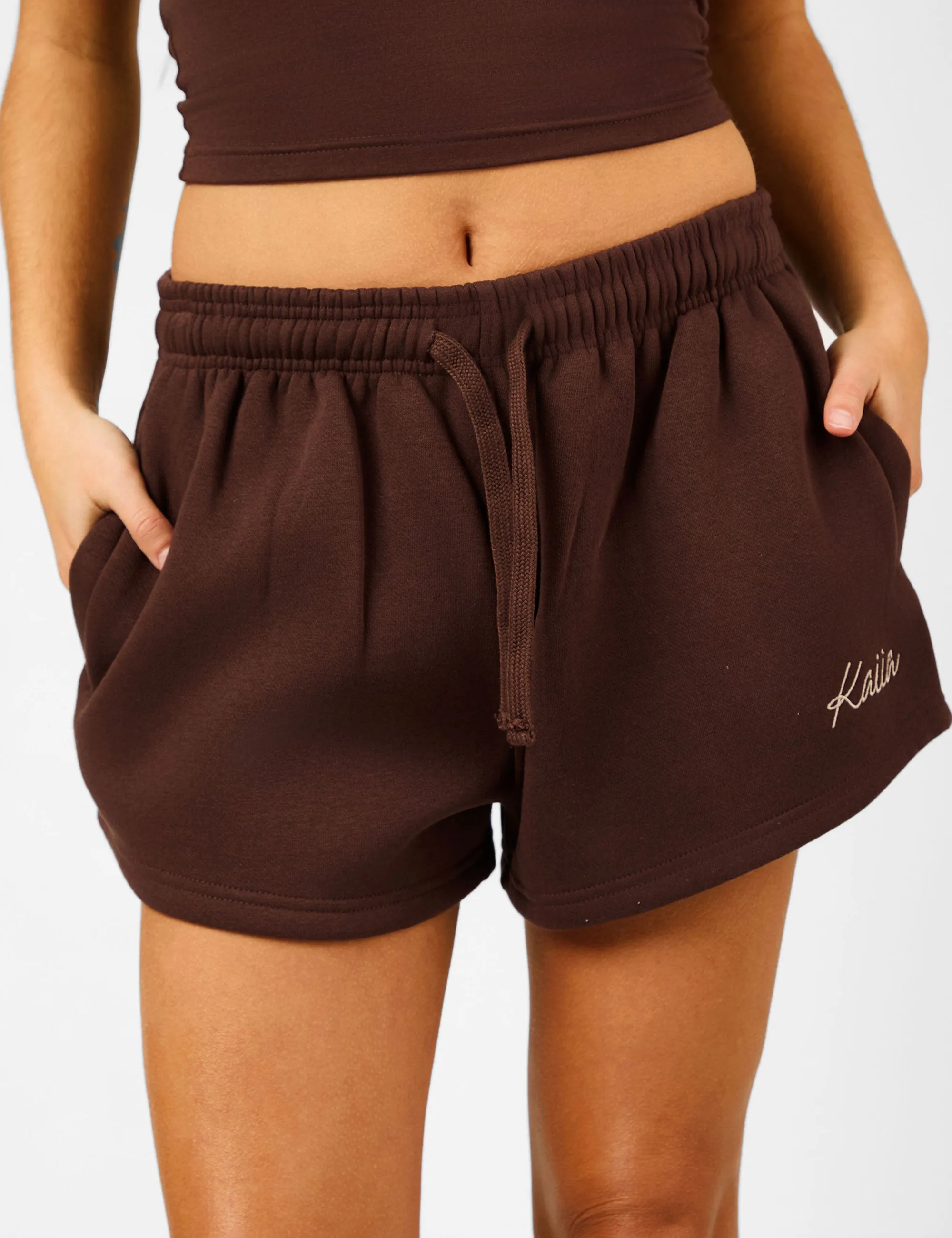 Kaiia Script Logo Mini Sweat Shorts Peppercorn sold by Public Desire product image thumbnail 3