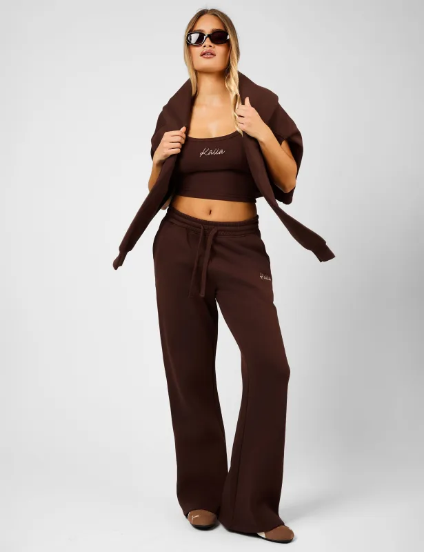 Kaiia Script Wide Leg Joggers Peppercorn sold by Public Desire