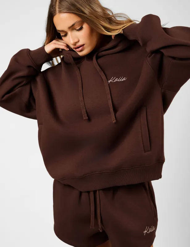 Kaiia Script Logo Oversized Hoodie Peppercorn sold by Public Desire