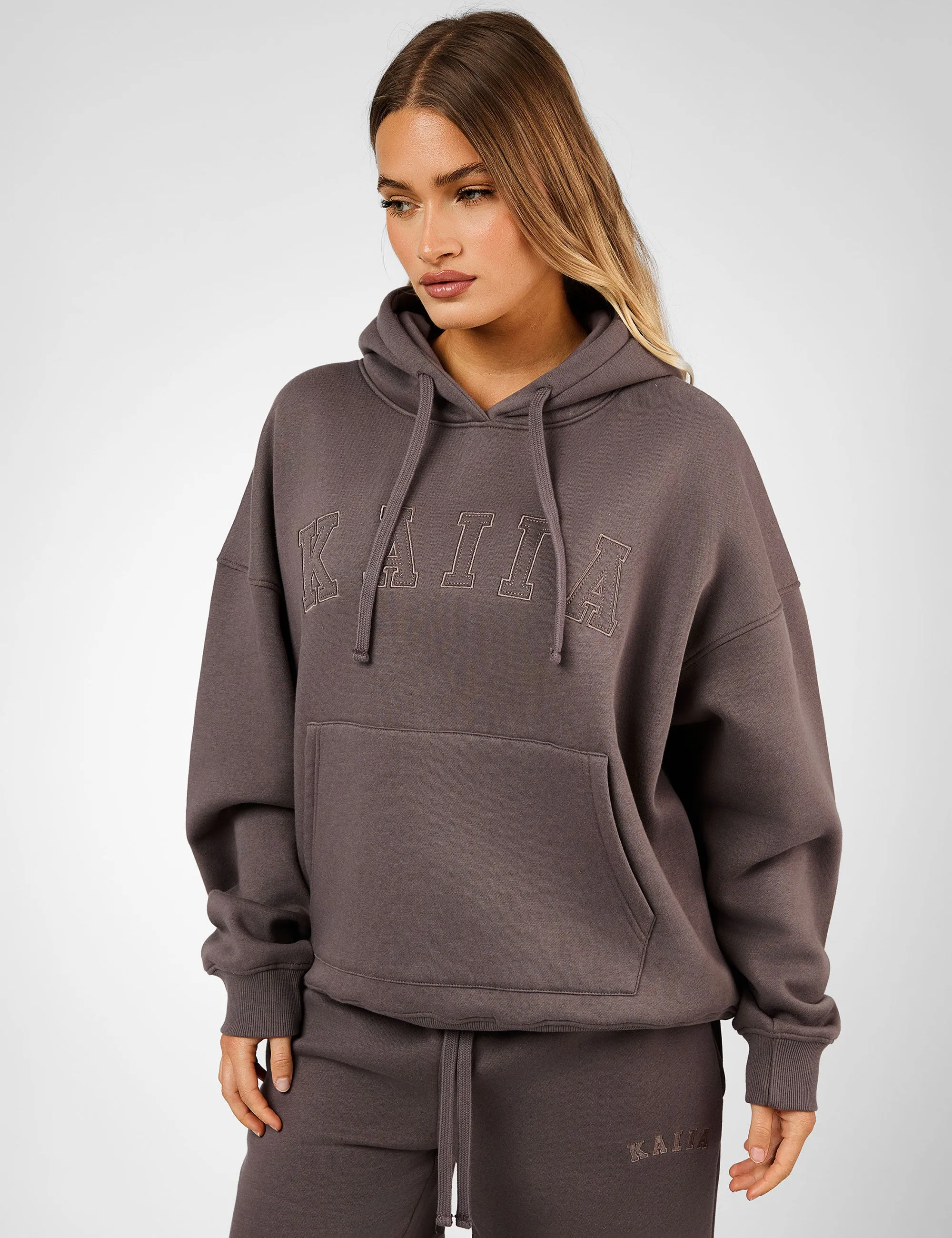 Kaiia Slogan Oversized Hoodie Mink sold by Public Desire