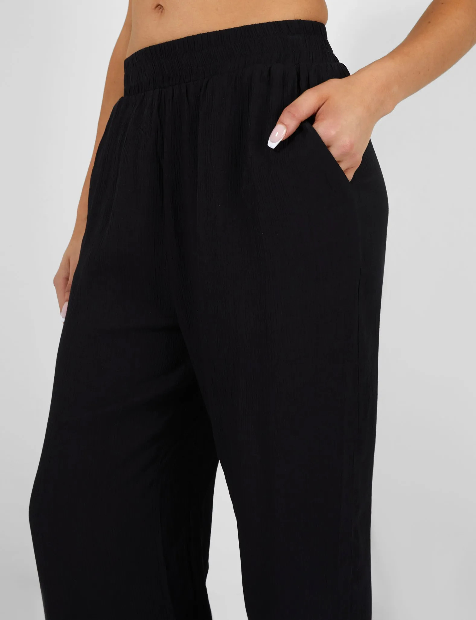 Crinkle Elasticated Waist Wide Leg Trousers Black sold by Public Desire product image thumbnail 3