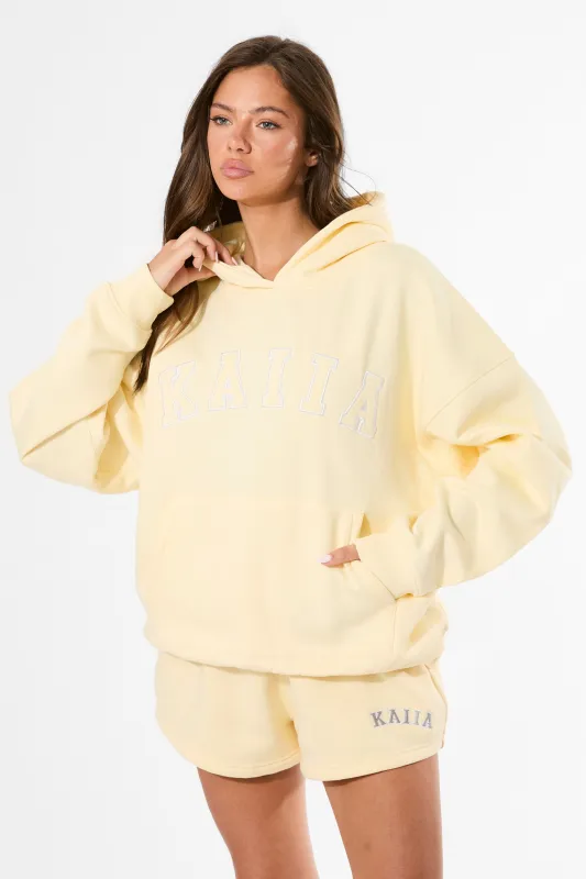 Kaiia Slogan Oversized Hoodie Lemon & White sold by Public Desire