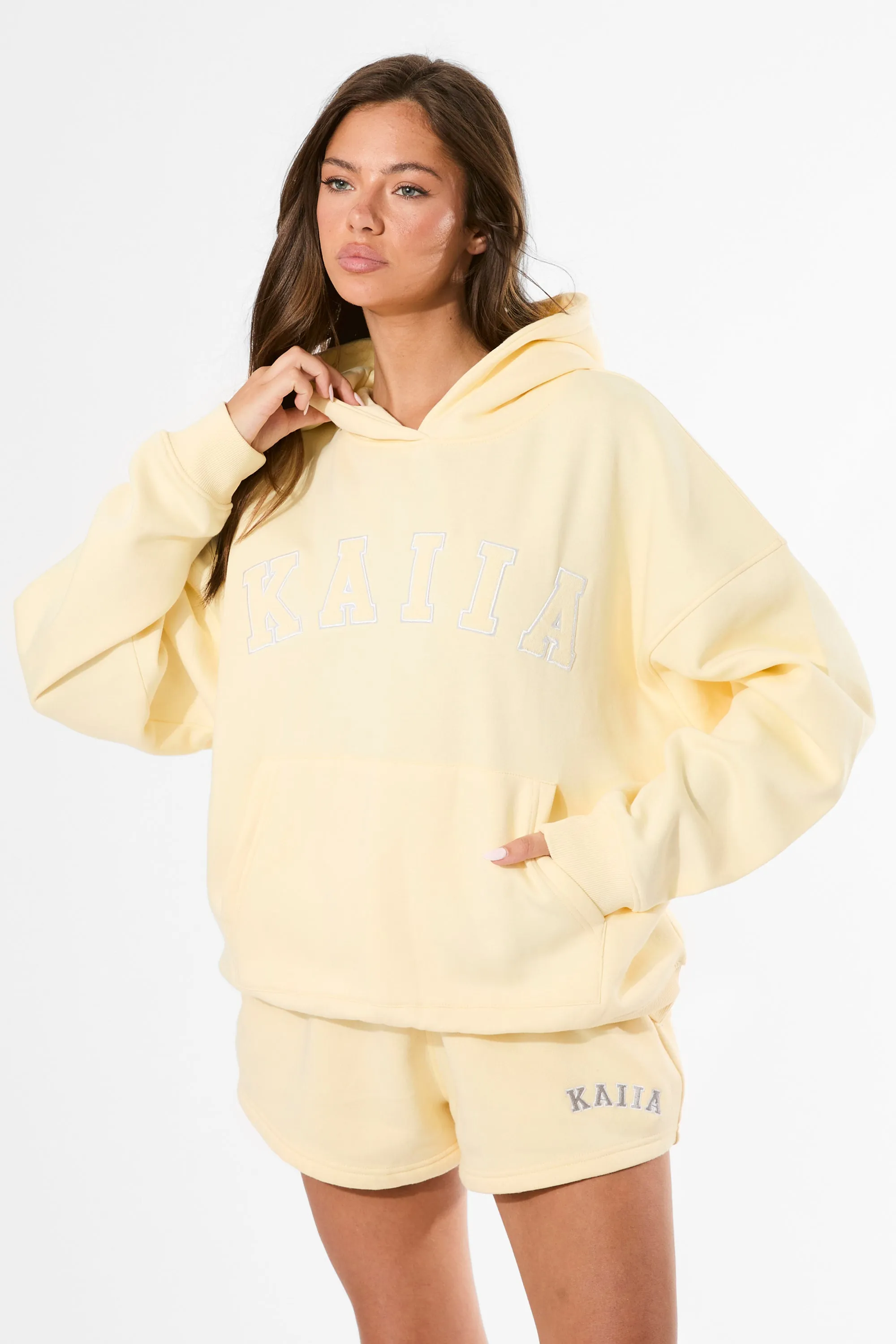 Kaiia Slogan Oversized Hoodie Lemon & White sold by Public Desire