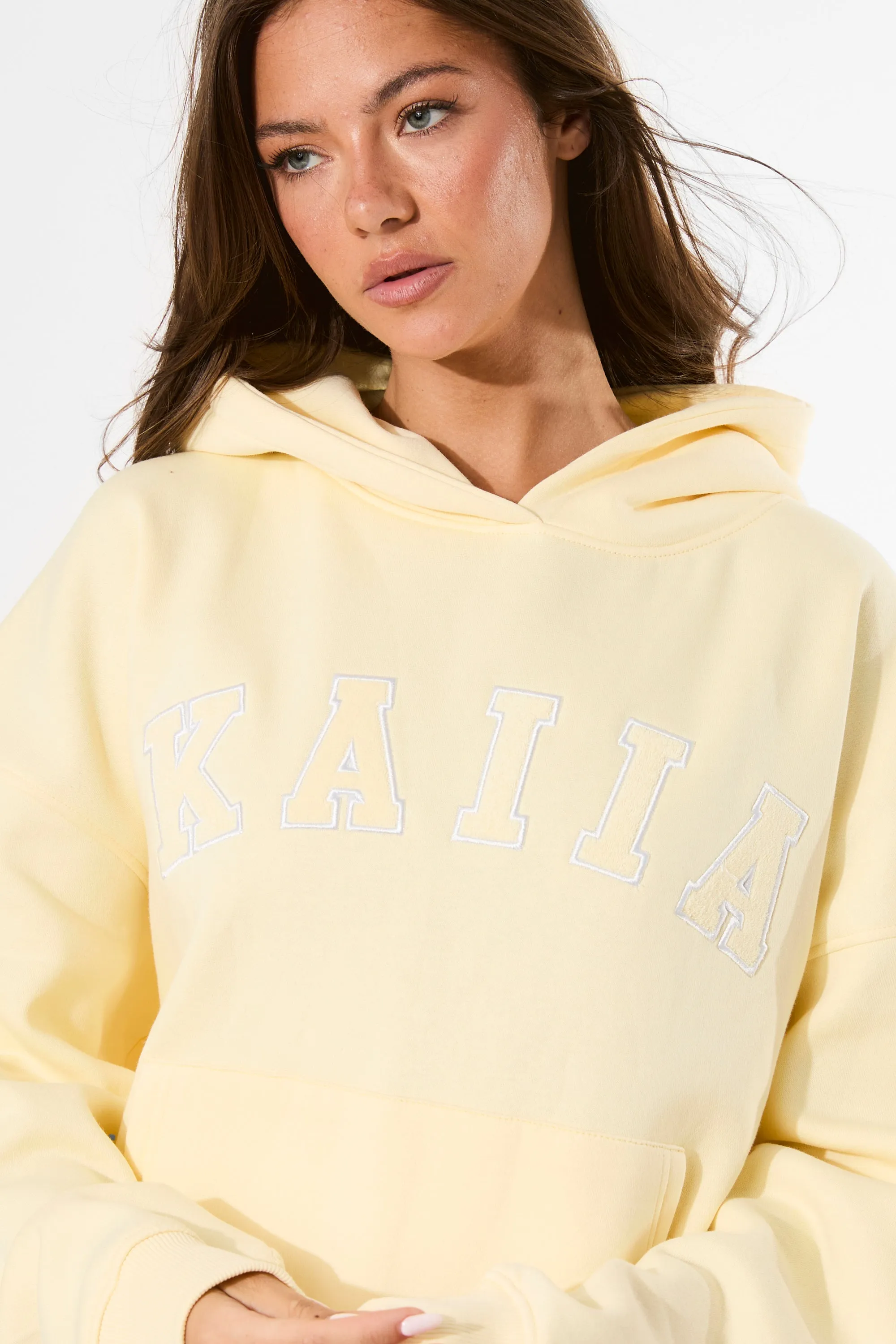 Kaiia Slogan Oversized Hoodie Lemon & White sold by Public Desire product image thumbnail 2