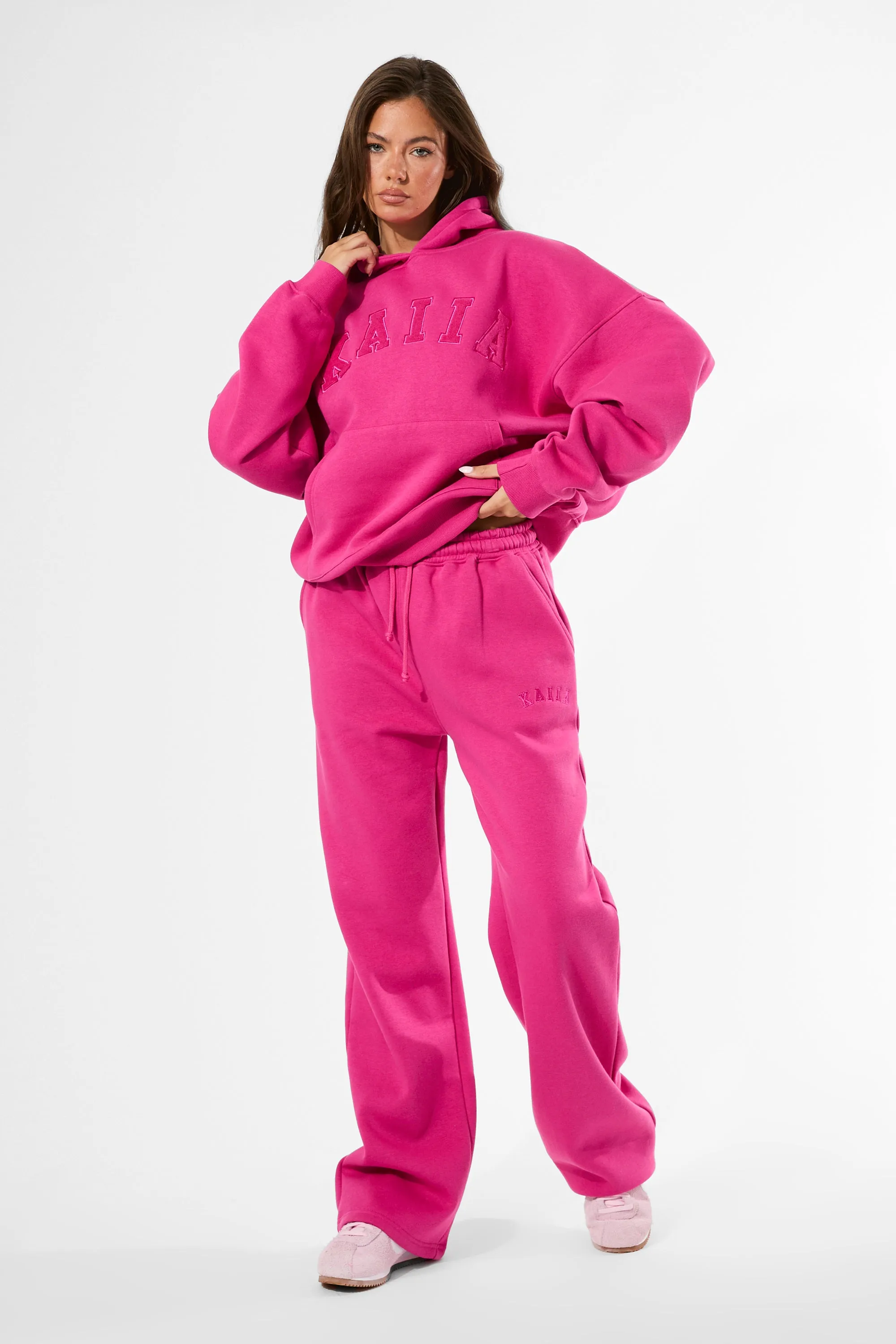 Kaiia Logo Wide Leg Joggers Bright Pink sold by Public Desire