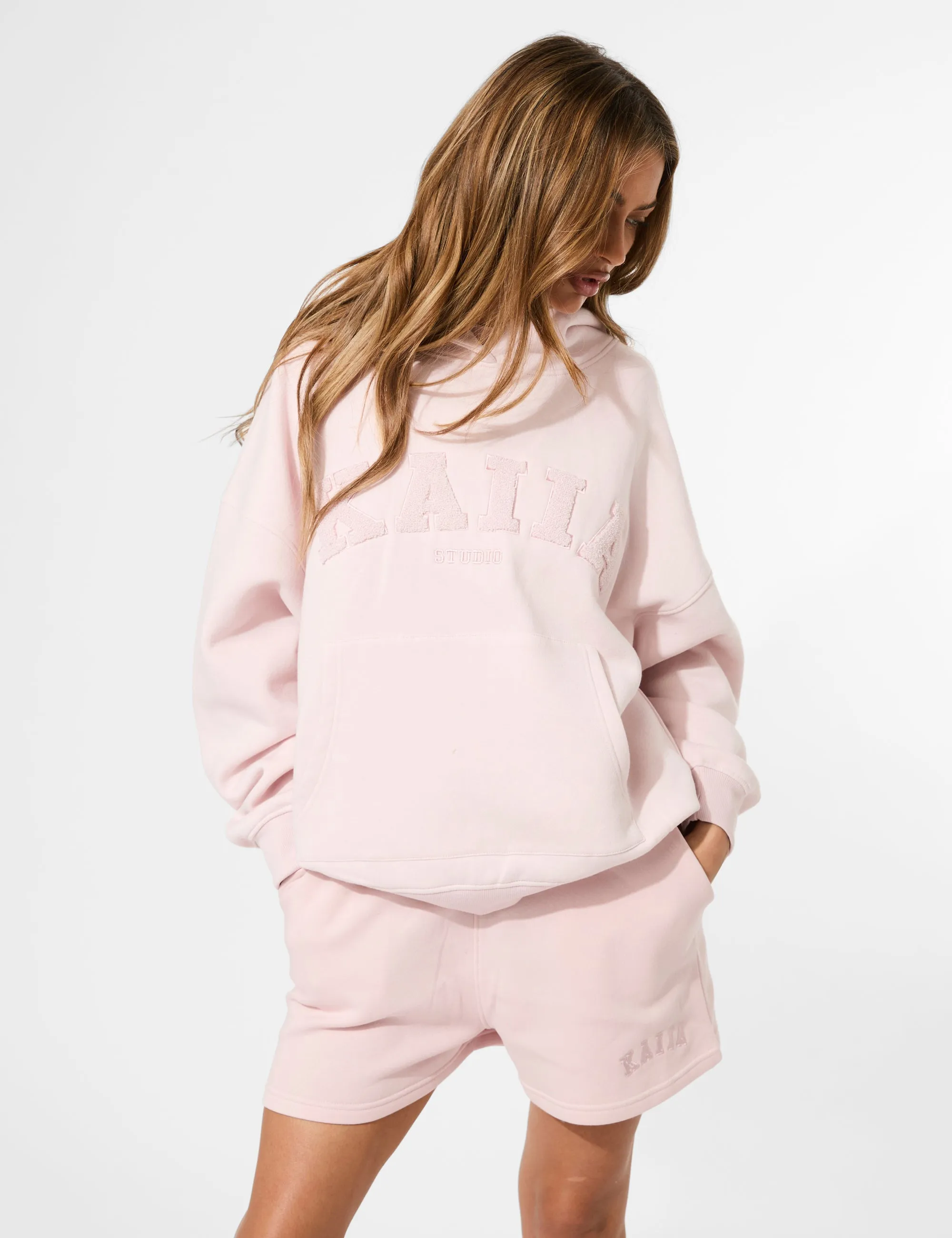 Kaiia Logo Mini Sweat Shorts Pink Chai sold by Public Desire product image thumbnail 4