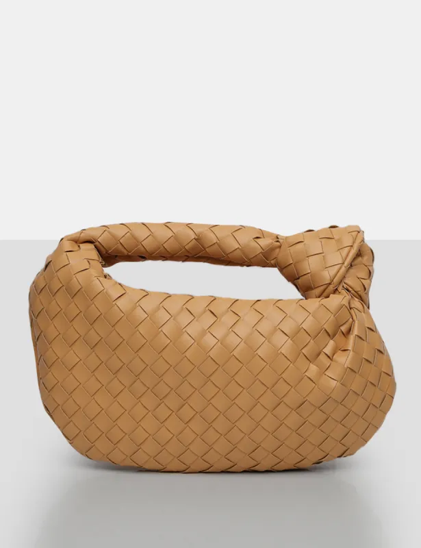 The Blame Tan Woven PU Knot Detail Mini Grab Bag sold by Public Desire