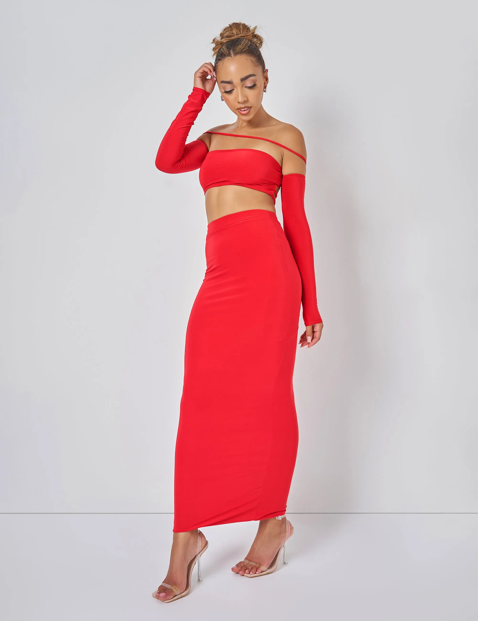 Public Desire Cut Out Maxi Skirt Co-ord in Red sold by Public Desire