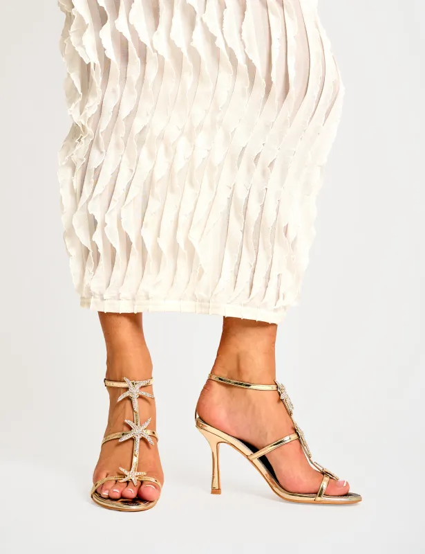 Starburst Gold Mirror Pu Starfish Detail Leopard Stiletto High Heels sold by Public Desire