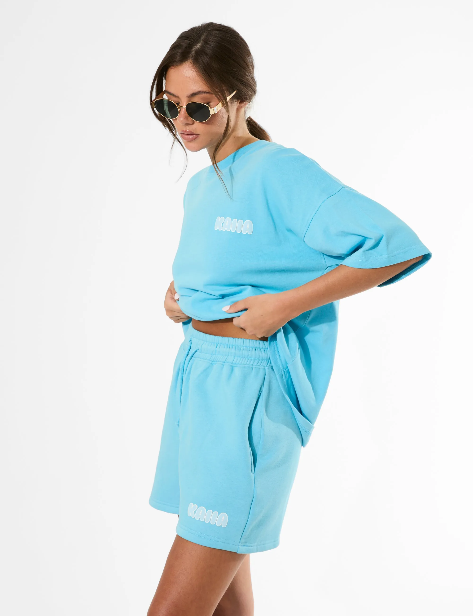 Kaiia Bubble Graphic Sweat Shorts Pool Blue sold by Public Desire