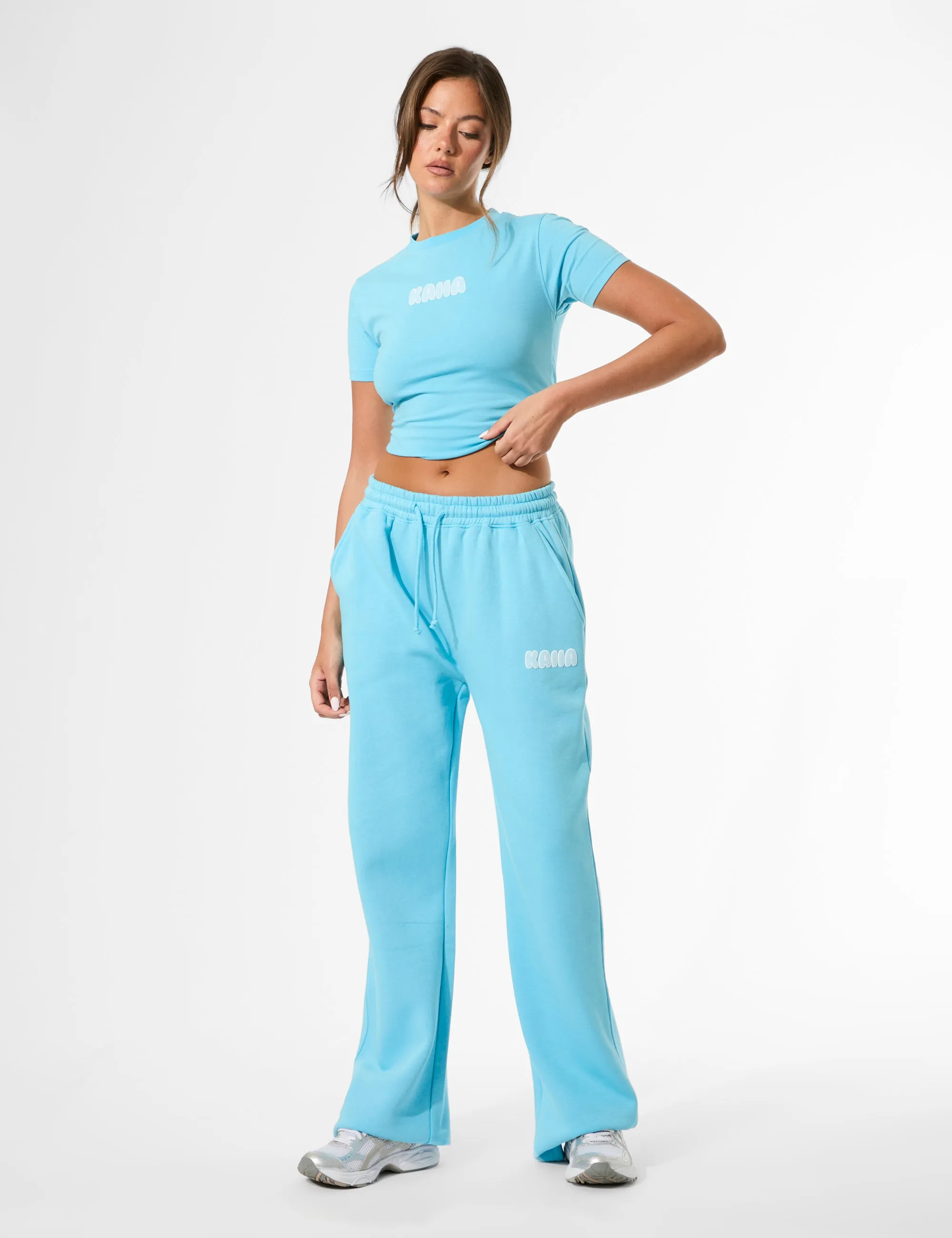Kaiia Bubble Graphic Wide Leg Joggers Pool Blue sold by Public Desire
