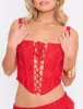 Square Neck Lace Up Dipped Hem Corset Red sold by Public Desire