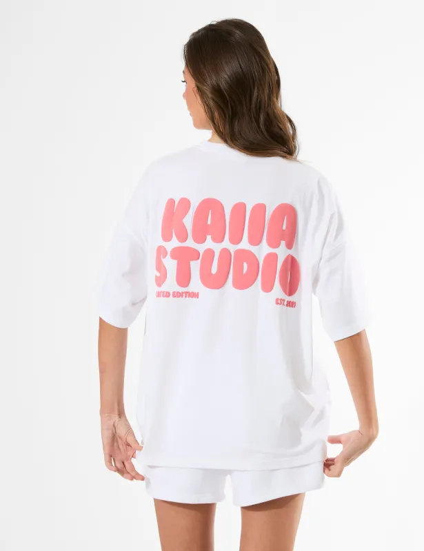 Kaiia Bubble Graphic Oversized T-Shirt Vanilla & Coral sold by Public Desire