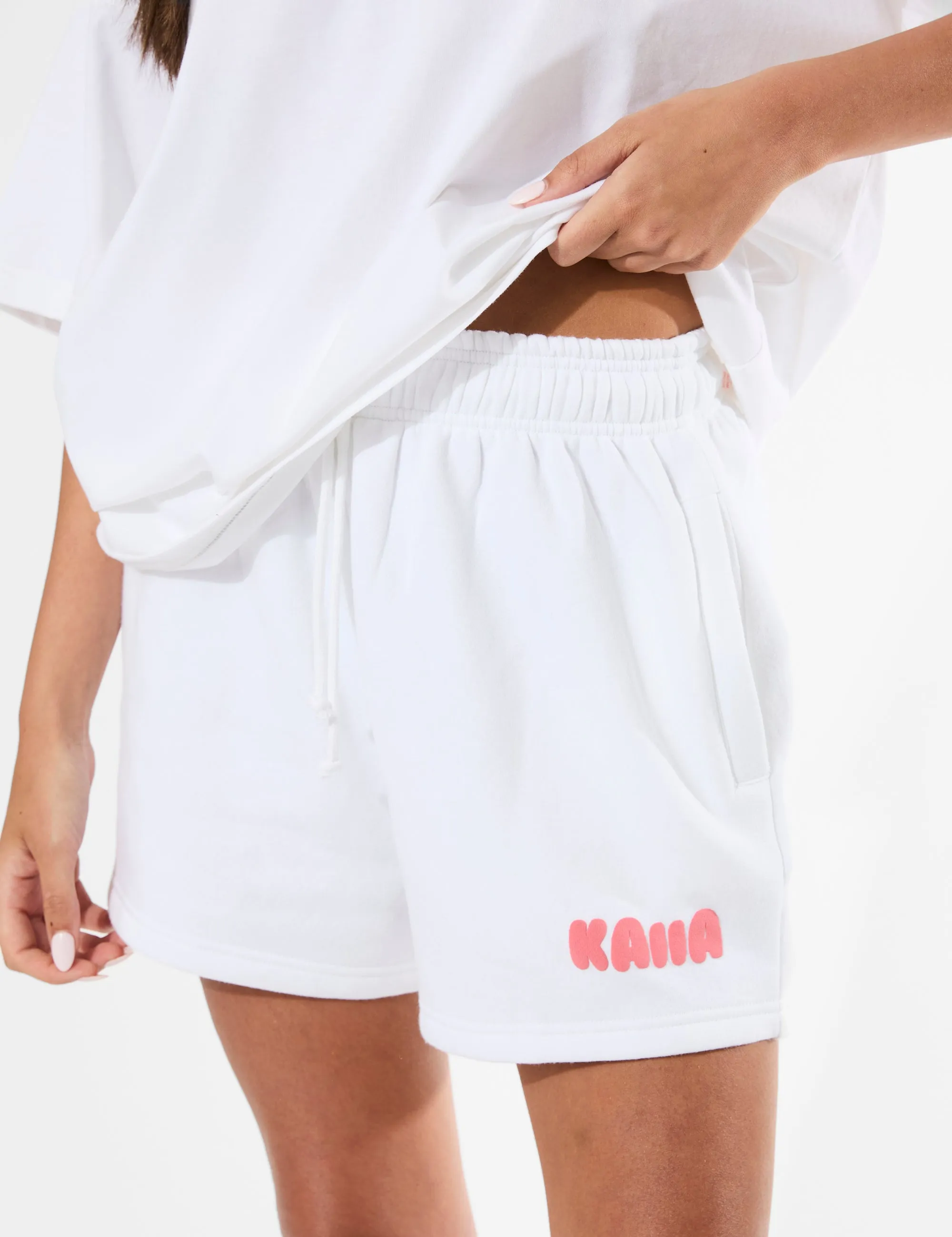 Kaiia Bubble Graphic Mini Sweat Shorts Vanilla & Coral sold by Public Desire product image thumbnail 2