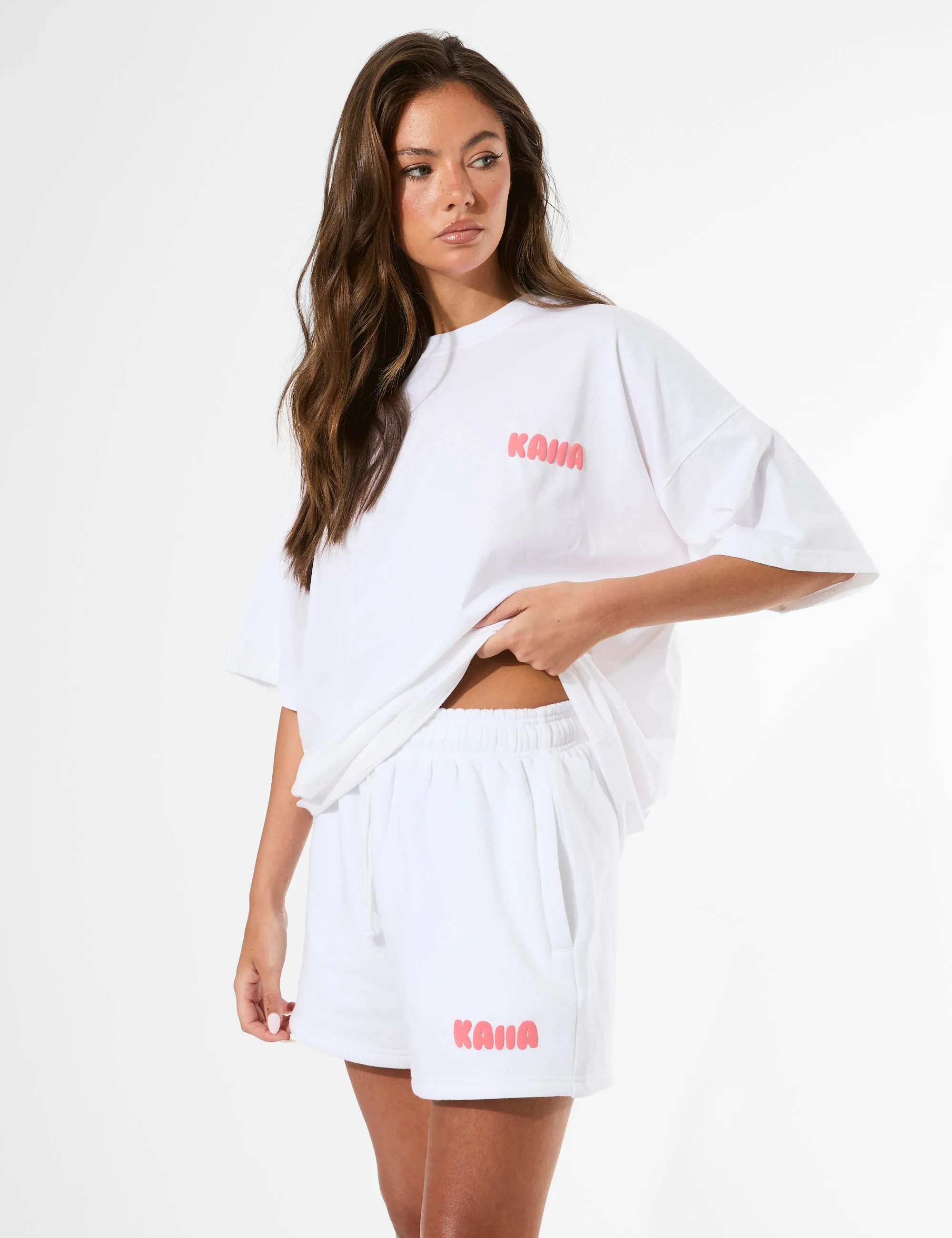Kaiia Bubble Graphic Mini Sweat Shorts Vanilla & Coral sold by Public Desire product image thumbnail 3