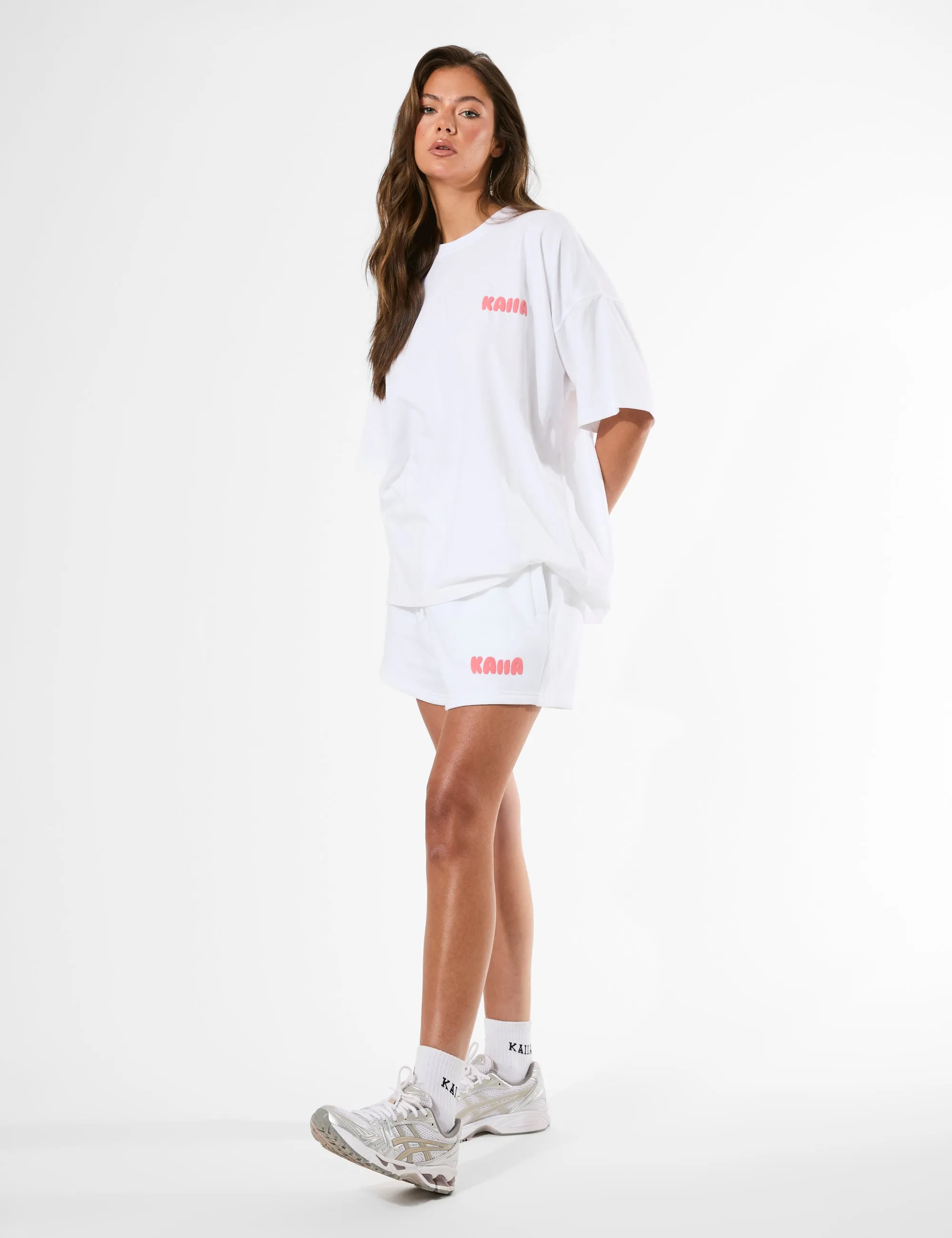 Kaiia Bubble Graphic Mini Sweat Shorts Vanilla & Coral sold by Public Desire product image thumbnail 5