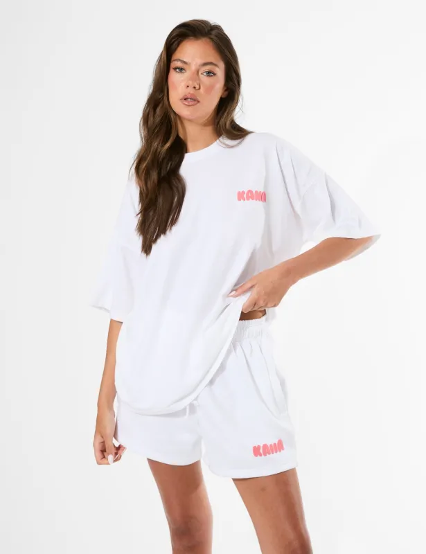 Kaiia Bubble Graphic Mini Sweat Shorts Vanilla & Coral sold by Public Desire