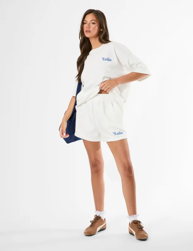 Kaiia Logo Mini Sweat Shorts Cream & Blue sold by Public Desire