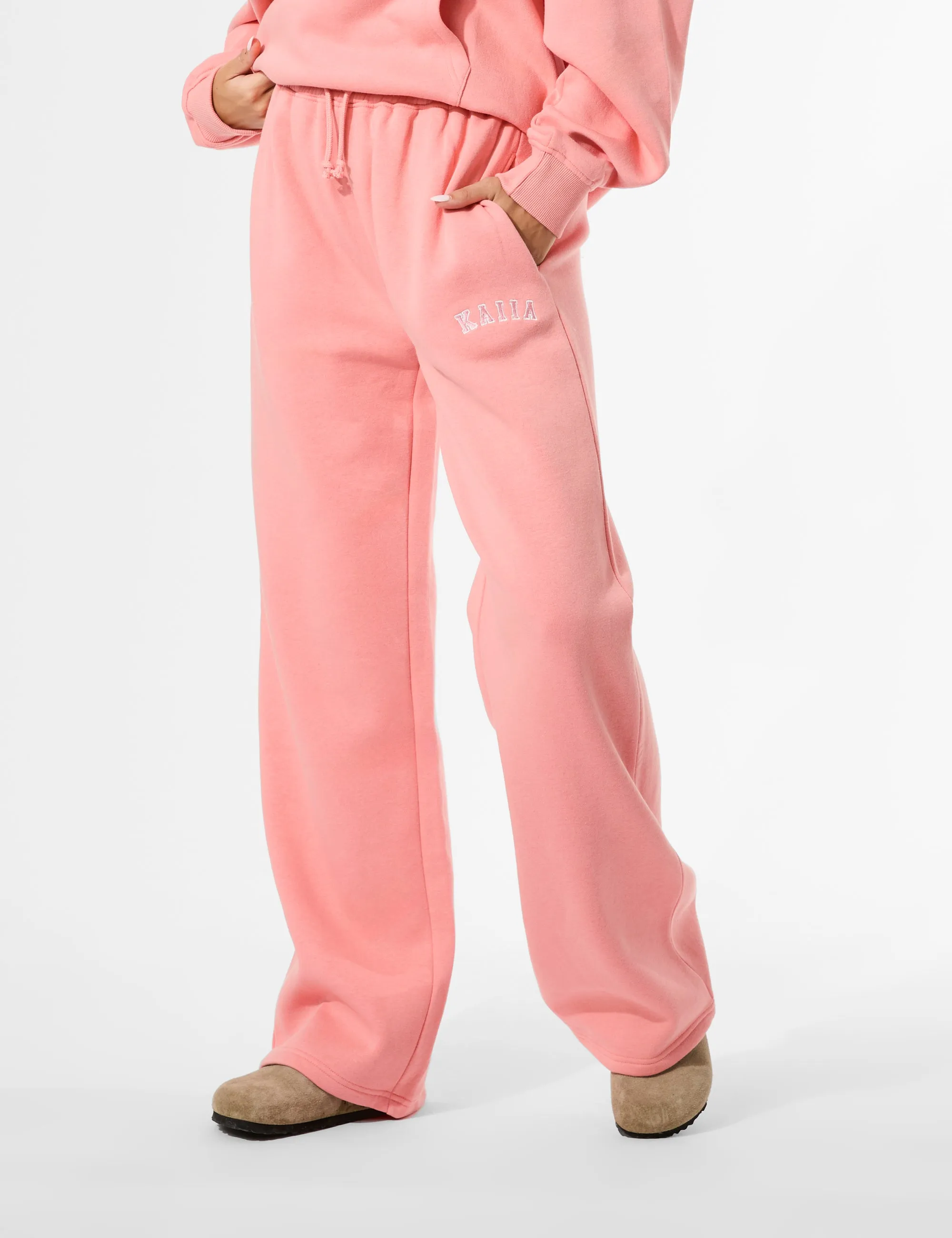 Kaiia Logo Wide Leg Joggers Bright Coral sold by Public Desire product image thumbnail 2