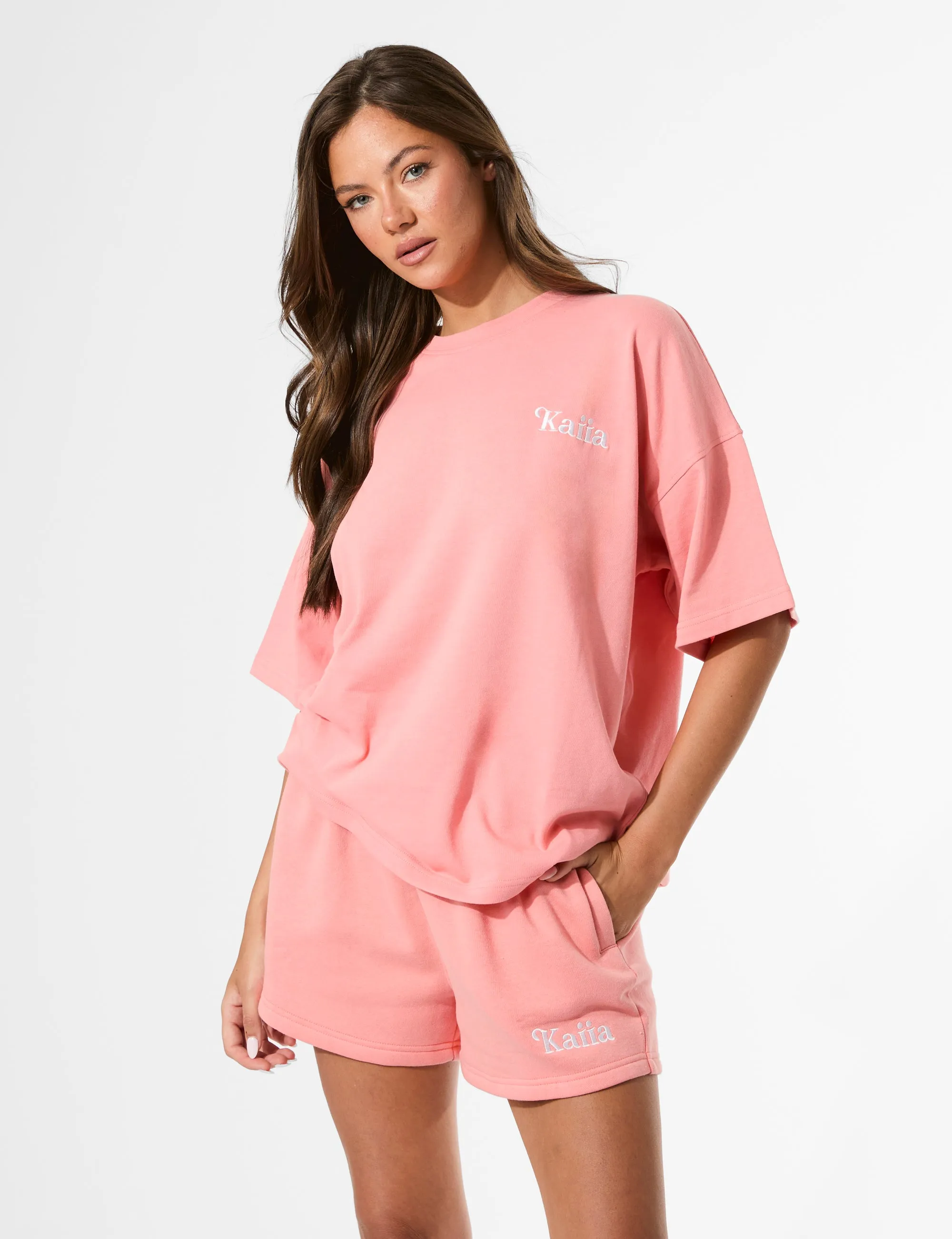 Kaiia Miami Beach Back Graphic Oversized T-Shirt Bright Coral sold by Public Desire product image thumbnail 2