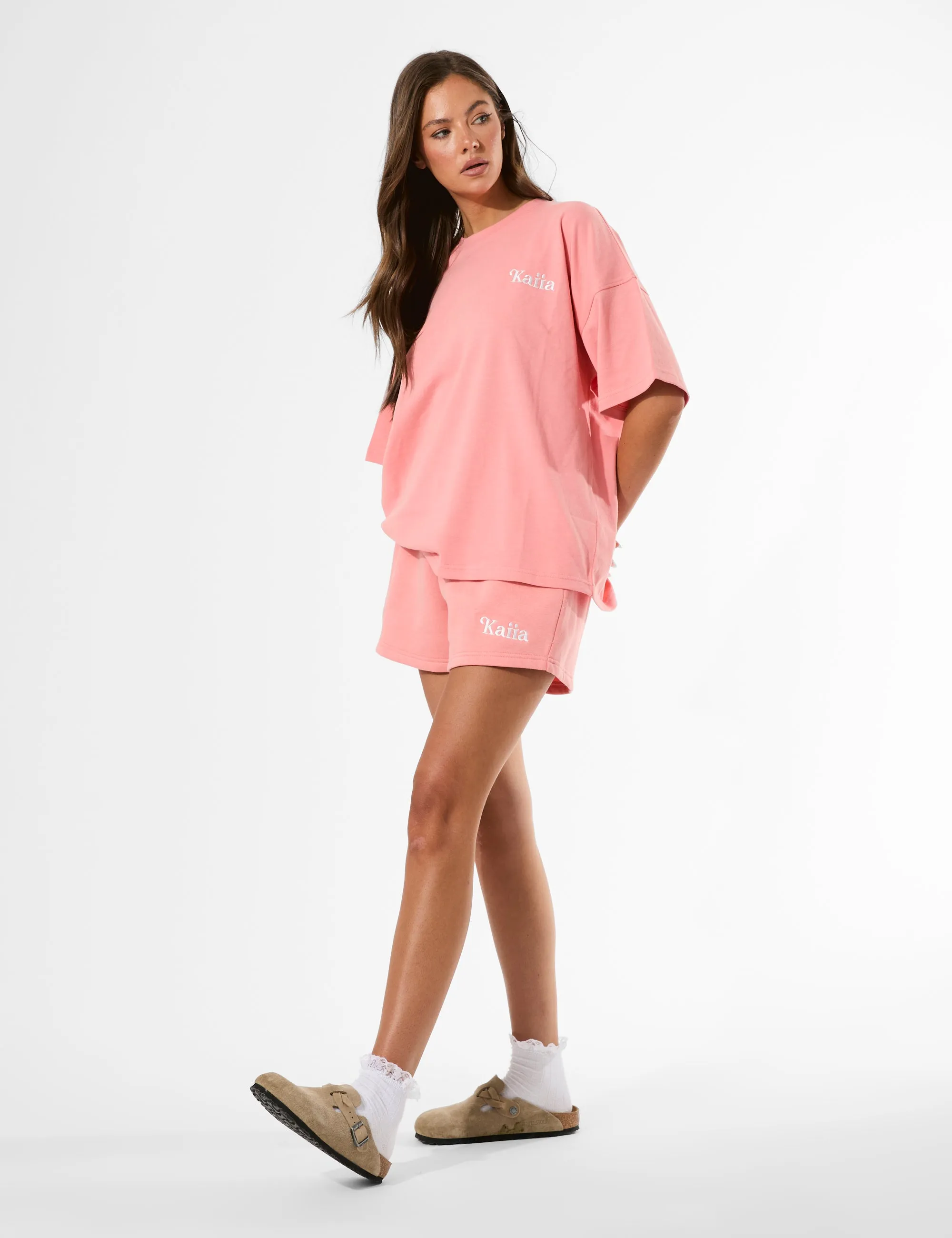 Kaiia Miami Beach Back Graphic Oversized T-Shirt Bright Coral sold by Public Desire product image thumbnail 4