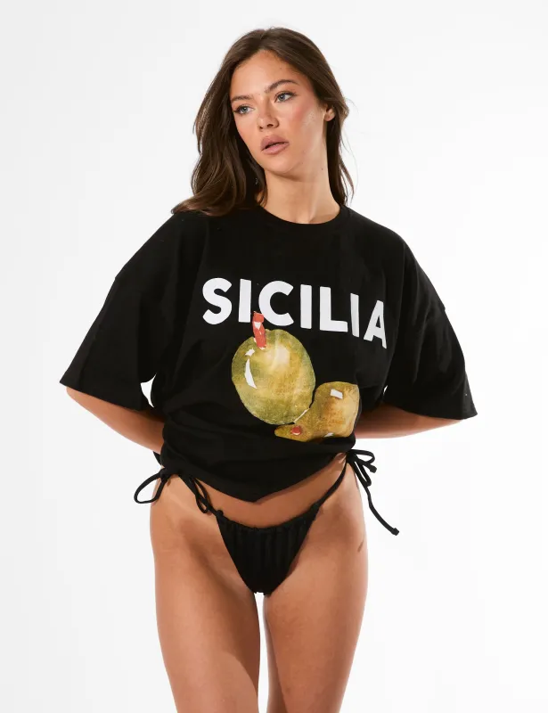 Kaiia Sicilia Olives Graphic Oversized T-Shirt Black made by Public Desire