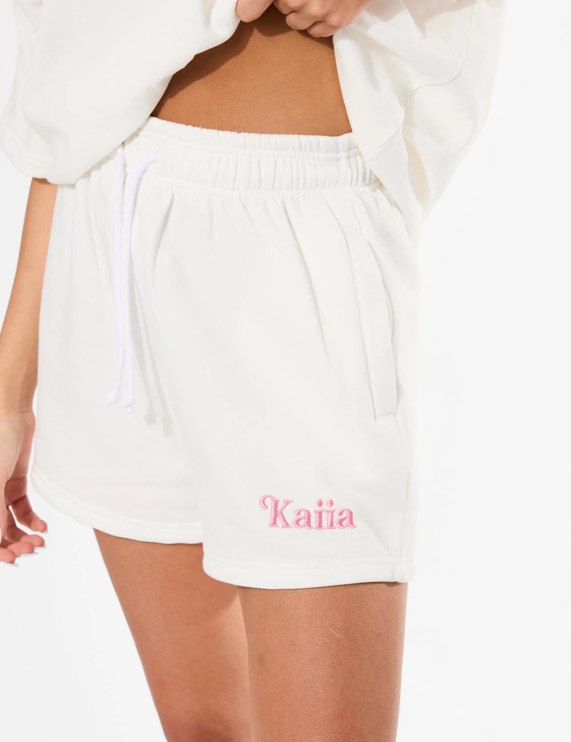 Kaiia Logo Mini Sweat Shorts White & Pink sold by Public Desire product image thumbnail 2