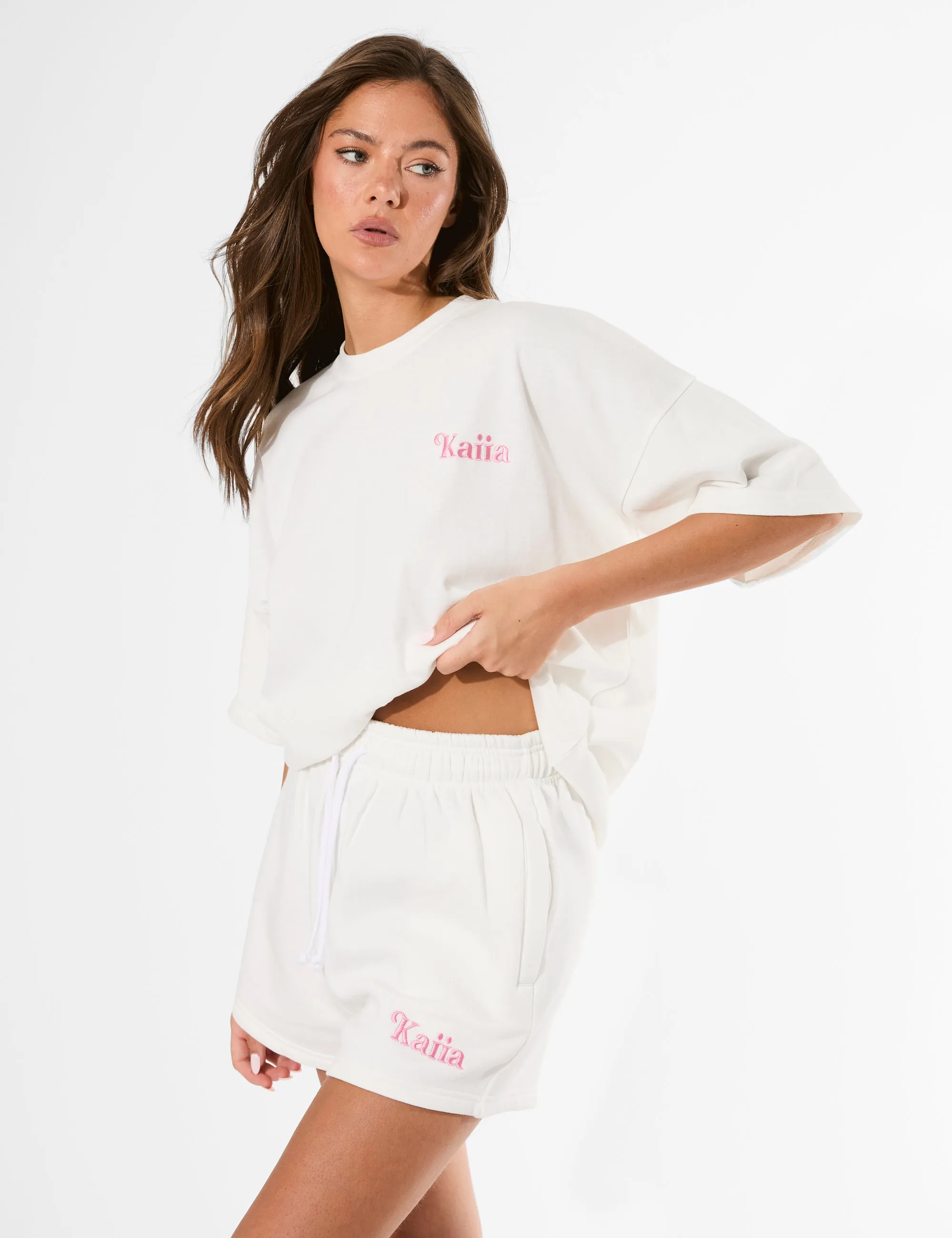 Kaiia Logo Mini Sweat Shorts White & Pink sold by Public Desire product image thumbnail 4